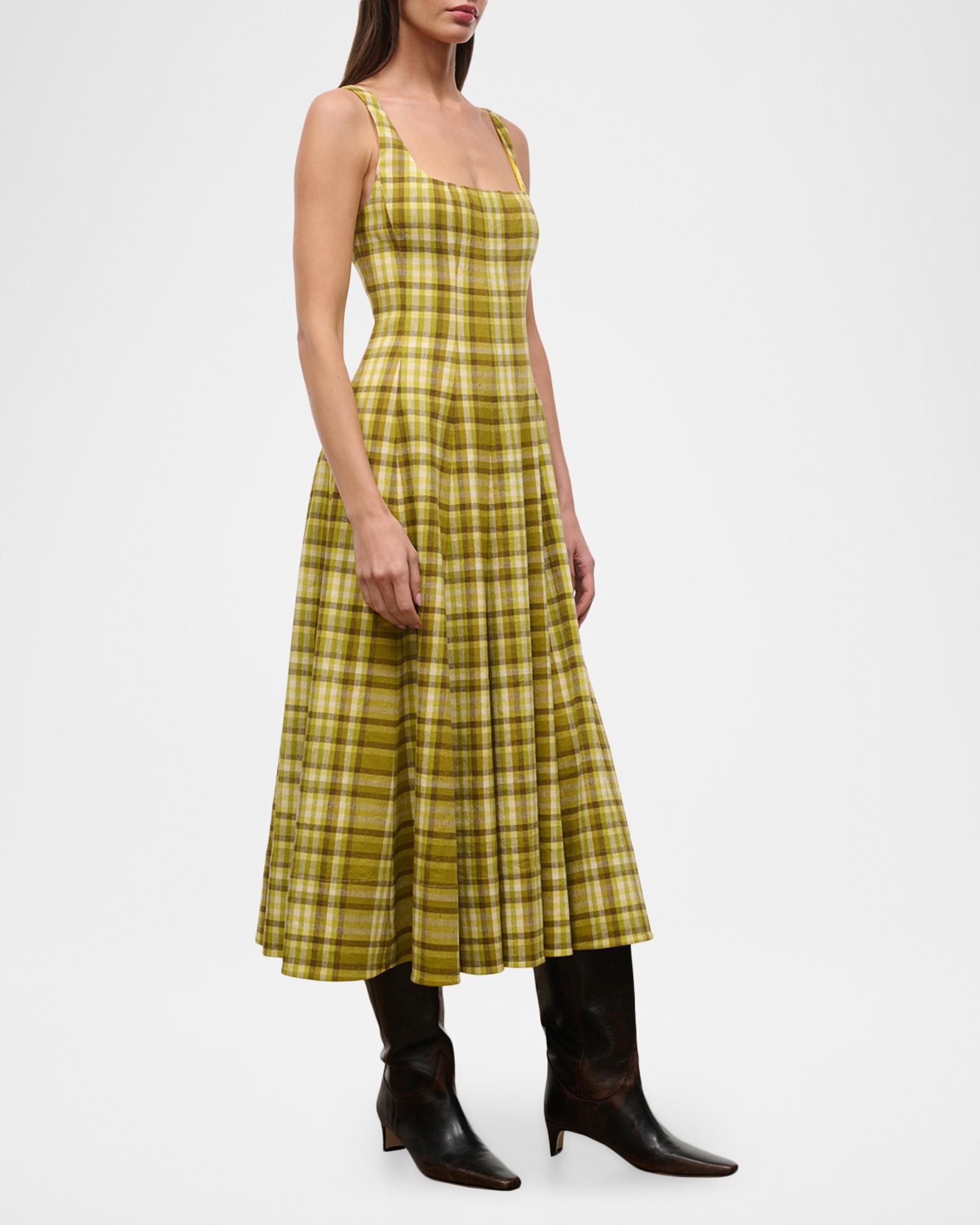 STAUD Wells Plaid Midi Dress