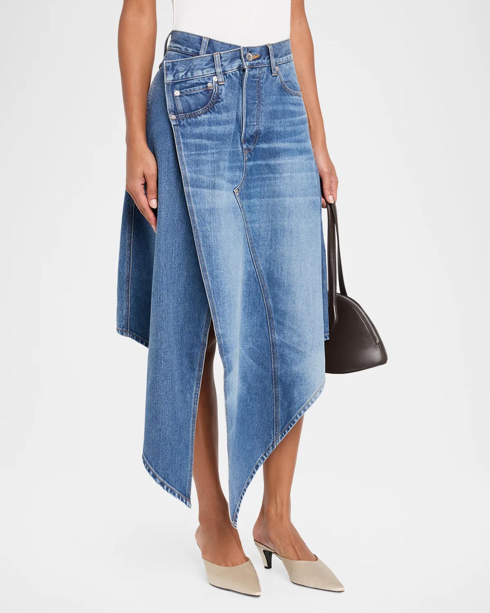 JW Anderson Drop Front Asymmetric Denim Skirt | Neiman Marcus