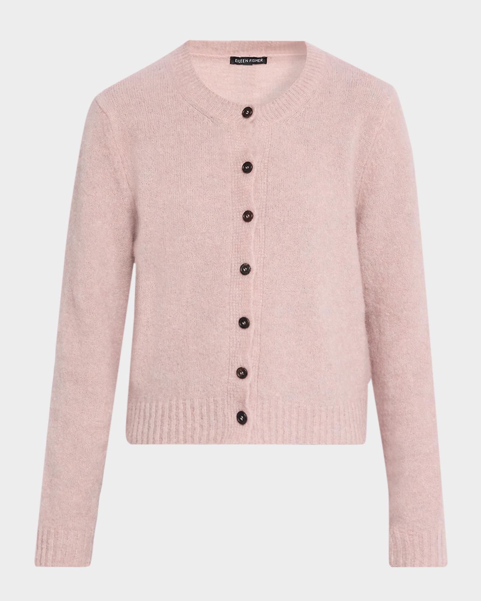 Eileen Fisher Brushed Crewneck Mohair-Wool Cardigan | Neiman Marcus