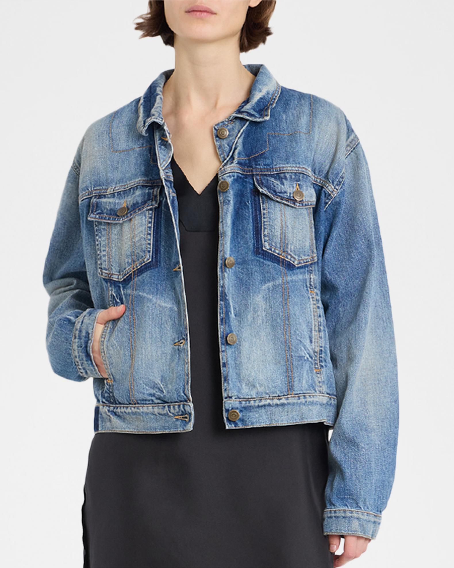 MM6 Maison Margiela Folded-Collar Denim Jacket | Neiman Marcus