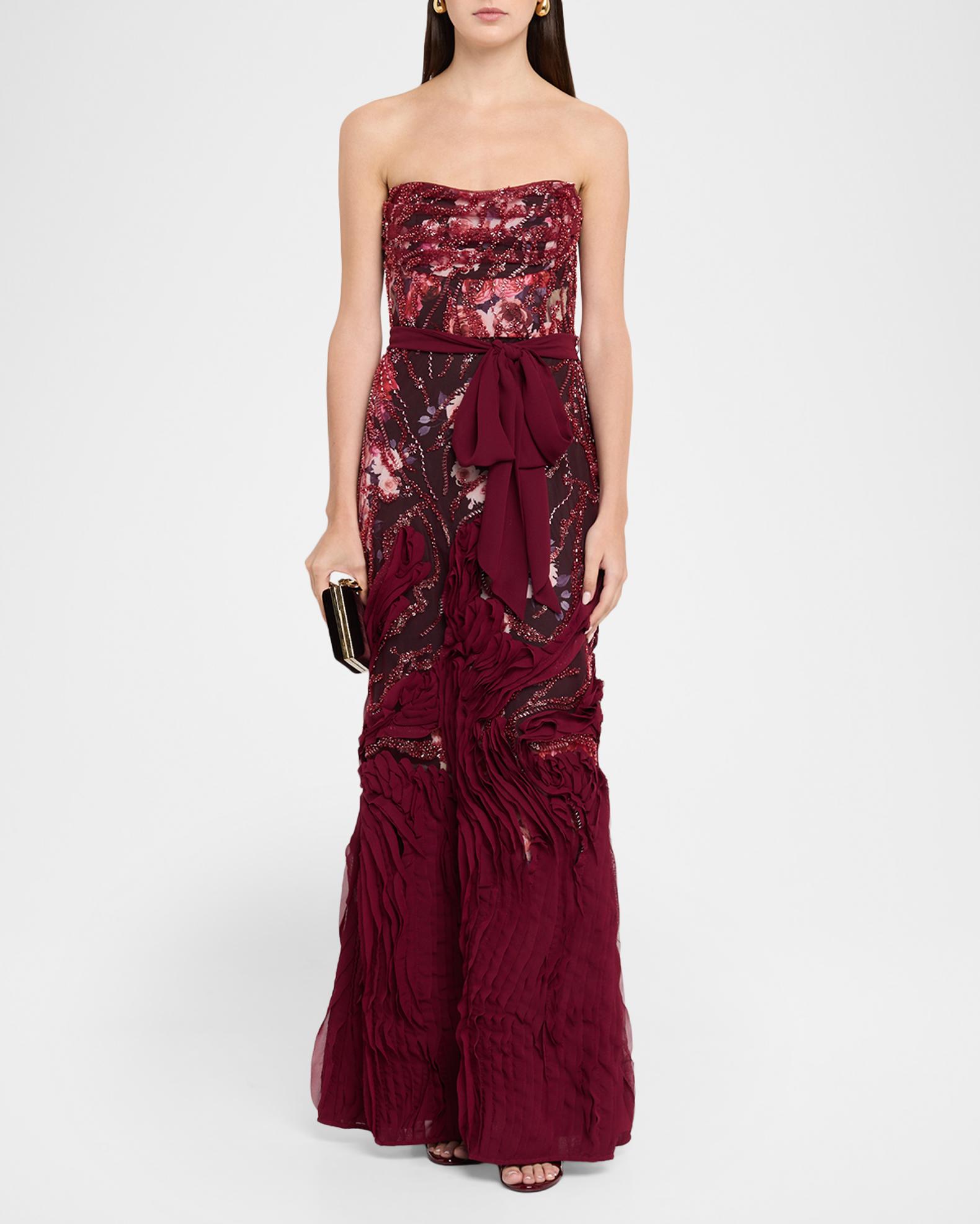 Aidan Mattox Strapless Beaded 3D-Embroidered Gown | Neiman Marcus