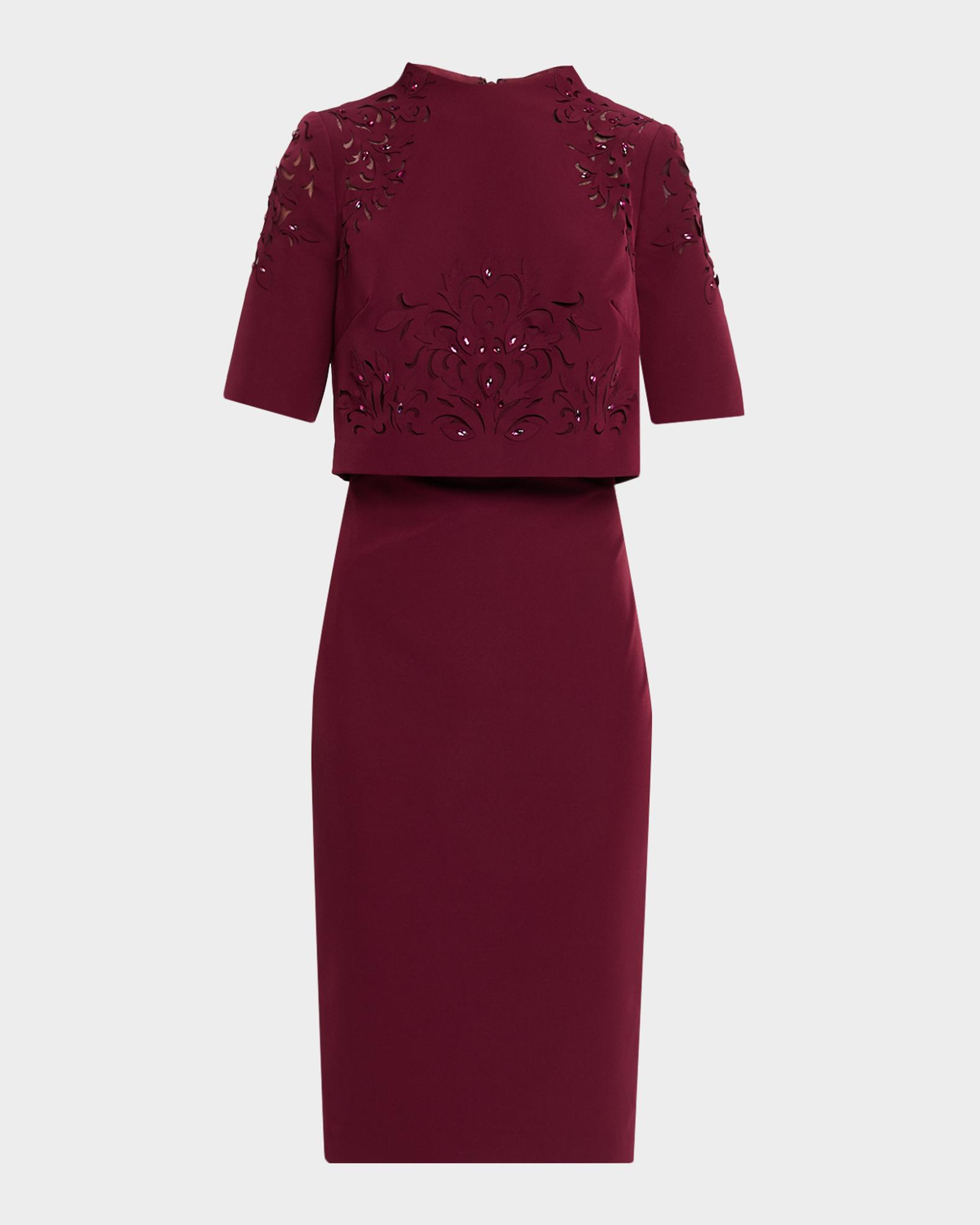 burgundy stretch crepe midi dress Aidan Mattox Layered Bodycon Adjustable cami straps