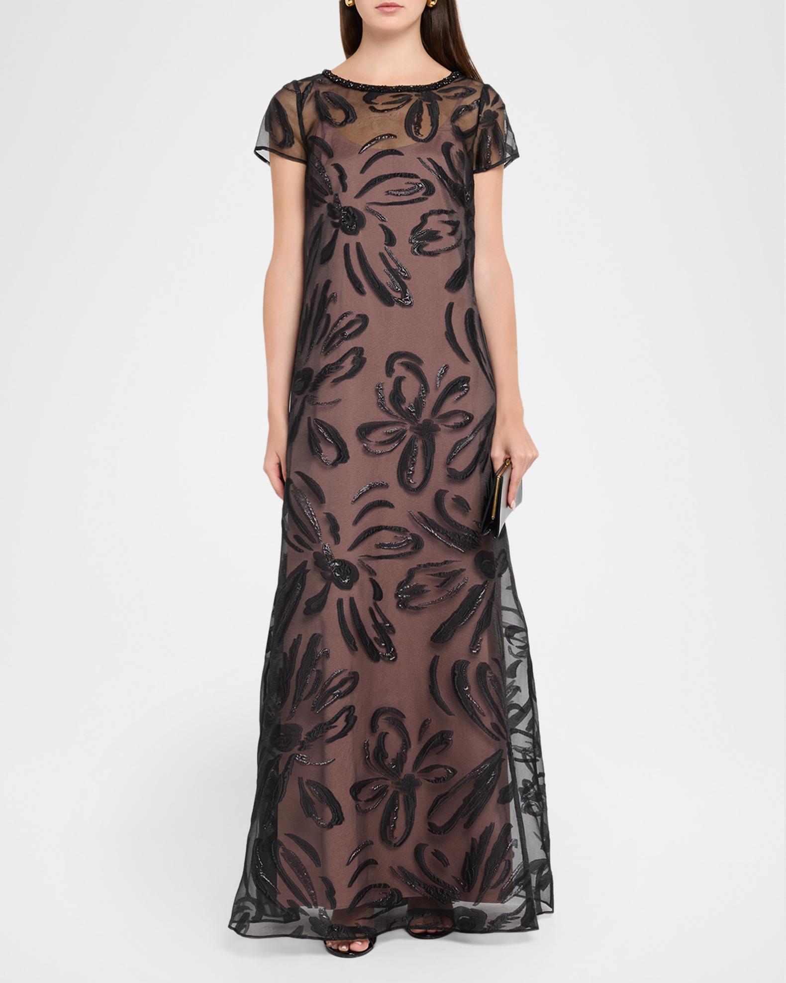aidan mattox evening dresses Metallic Floral Organza Jacquard Gown Shown on a 5 Size:Preemie US numeric _okendo:syndication_key:CL136494005 Beaded dresses Children's Ball Dresses Girls'