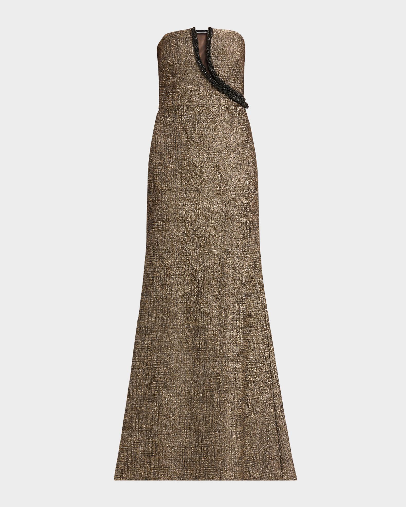 Aidan Mattox Strapless Bead-Trim Stretch Jacquard Gown