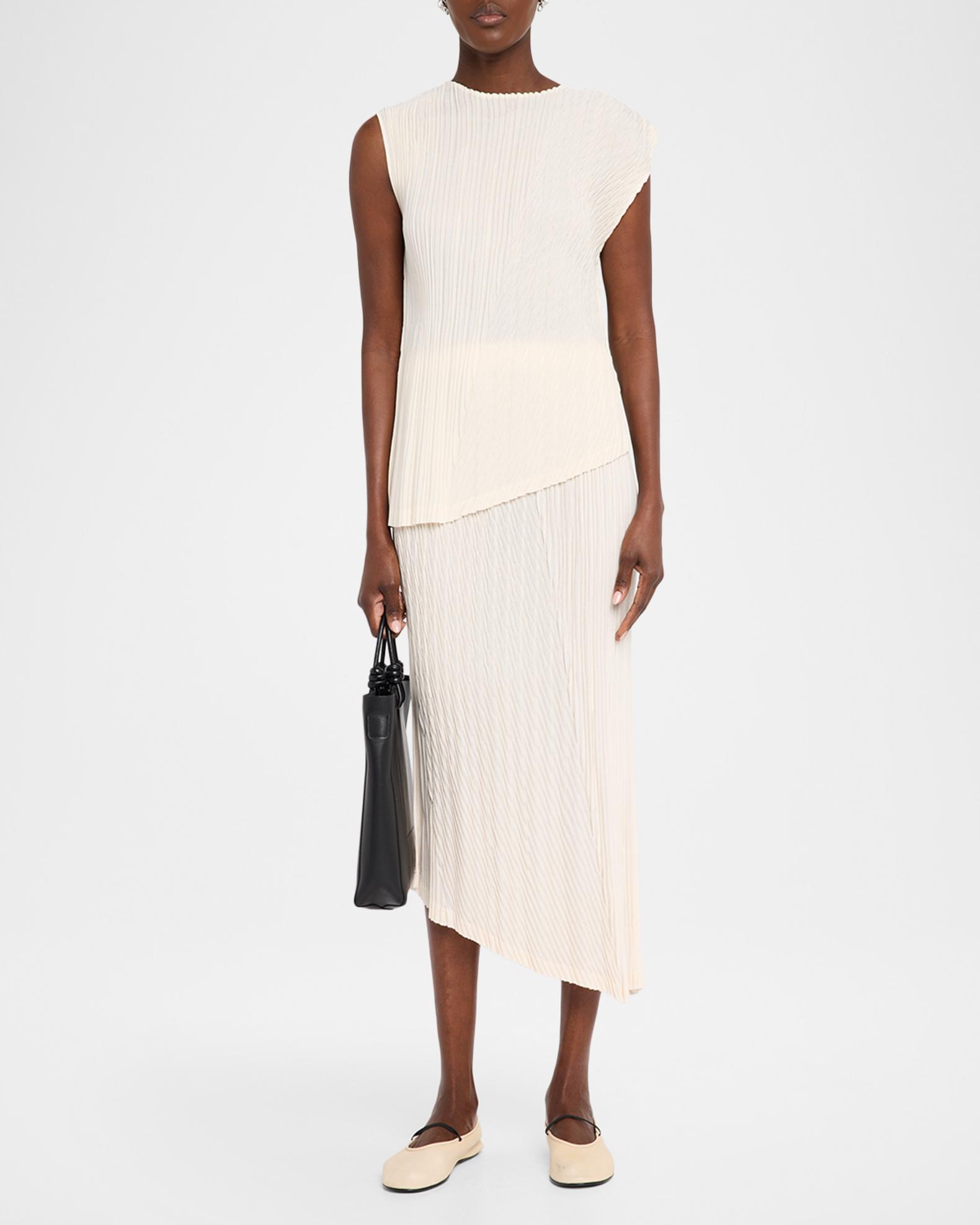 2026FW ISSEY MIYAKE UNFURLING PLEATS白 Issey Miyake Unfurling Pleats Sleeveless Asymmetric Top | Neiman