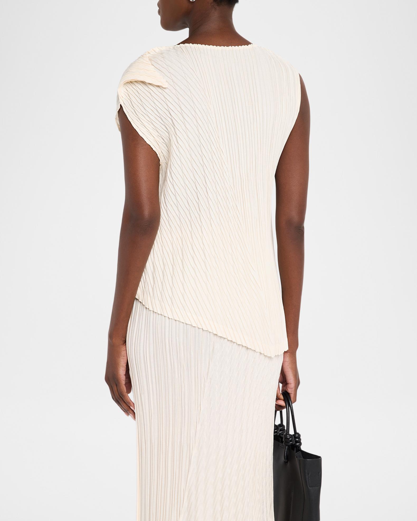 2026FW ISSEY MIYAKE UNFURLING PLEATS白 Issey Miyake Unfurling Pleats Sleeveless Asymmetric Top | Neiman