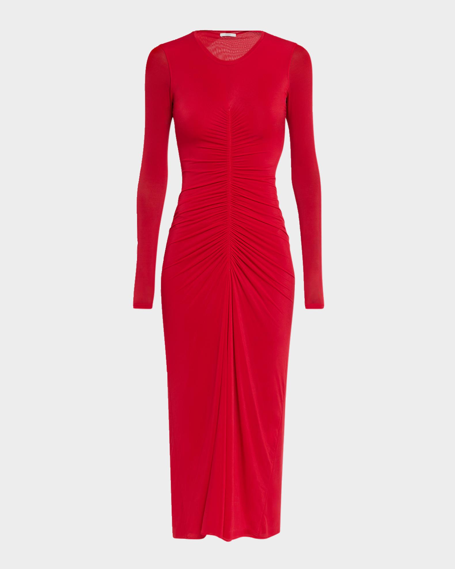 fforme knit dresses Selena Ruched Long-Sleeve Midi Dress, Cherry, Women's, 44 Category:HOLIDAY DRESSES