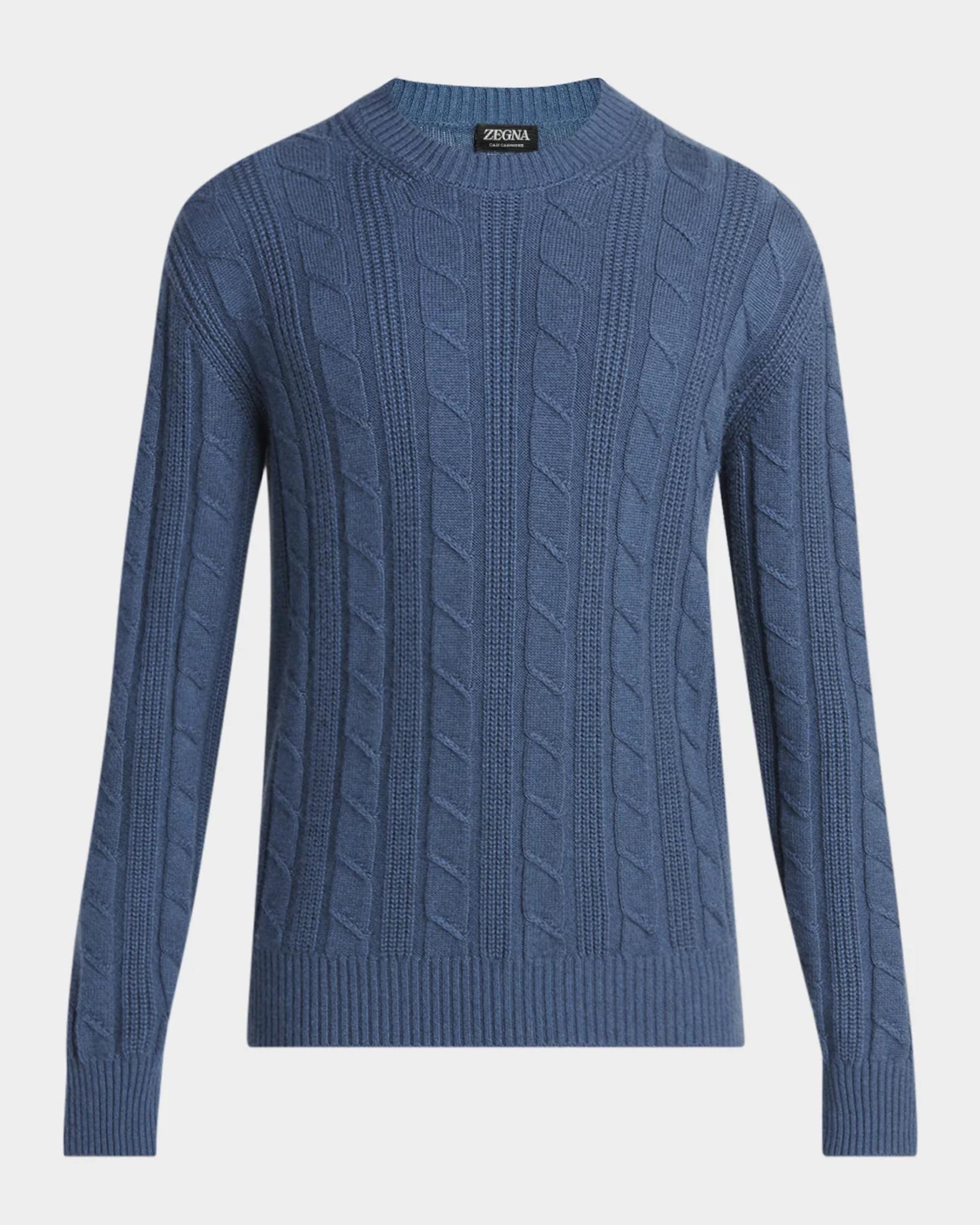 Ermenegildo Zegna ダークパープル セーター ZEGNA Men's Oasi Cashmere Cable Crewneck Sweater | Neiman Marcus