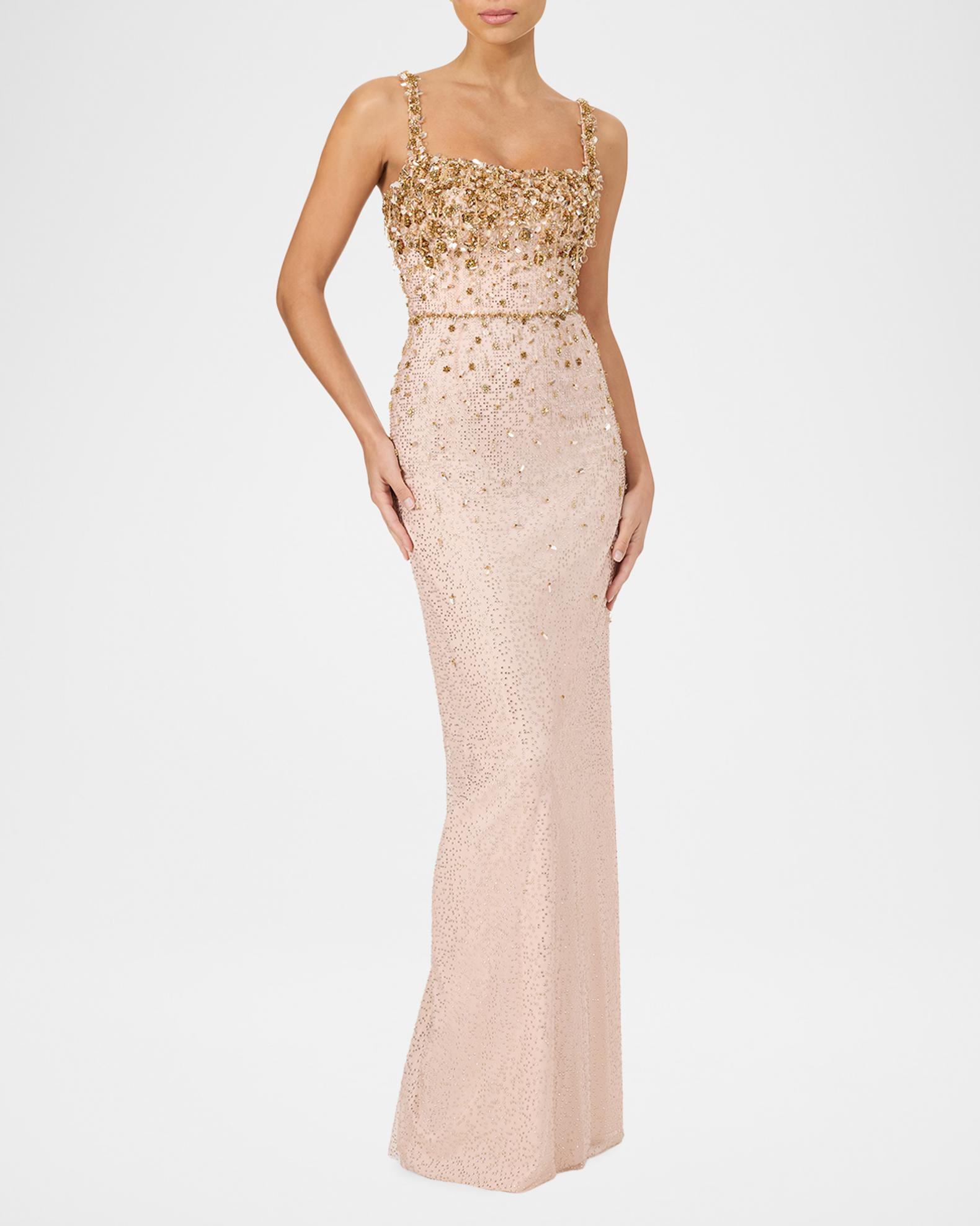 jenny packham rose gold dress Solstice Degrade Embellished Sleeveless Column Gown Evening gown