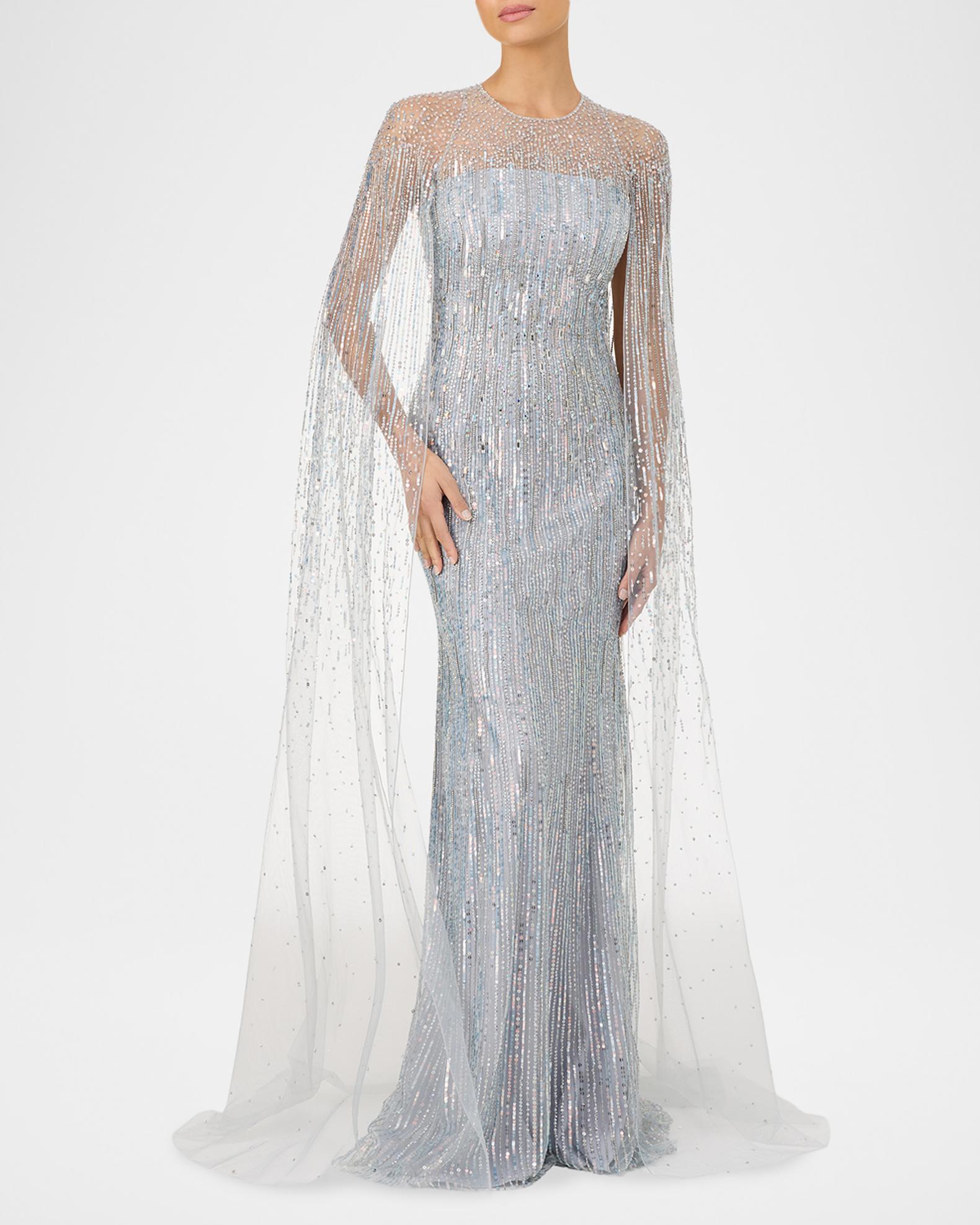 Jenny Packham Cosmic Dust Embellished Cape Illusion Gown