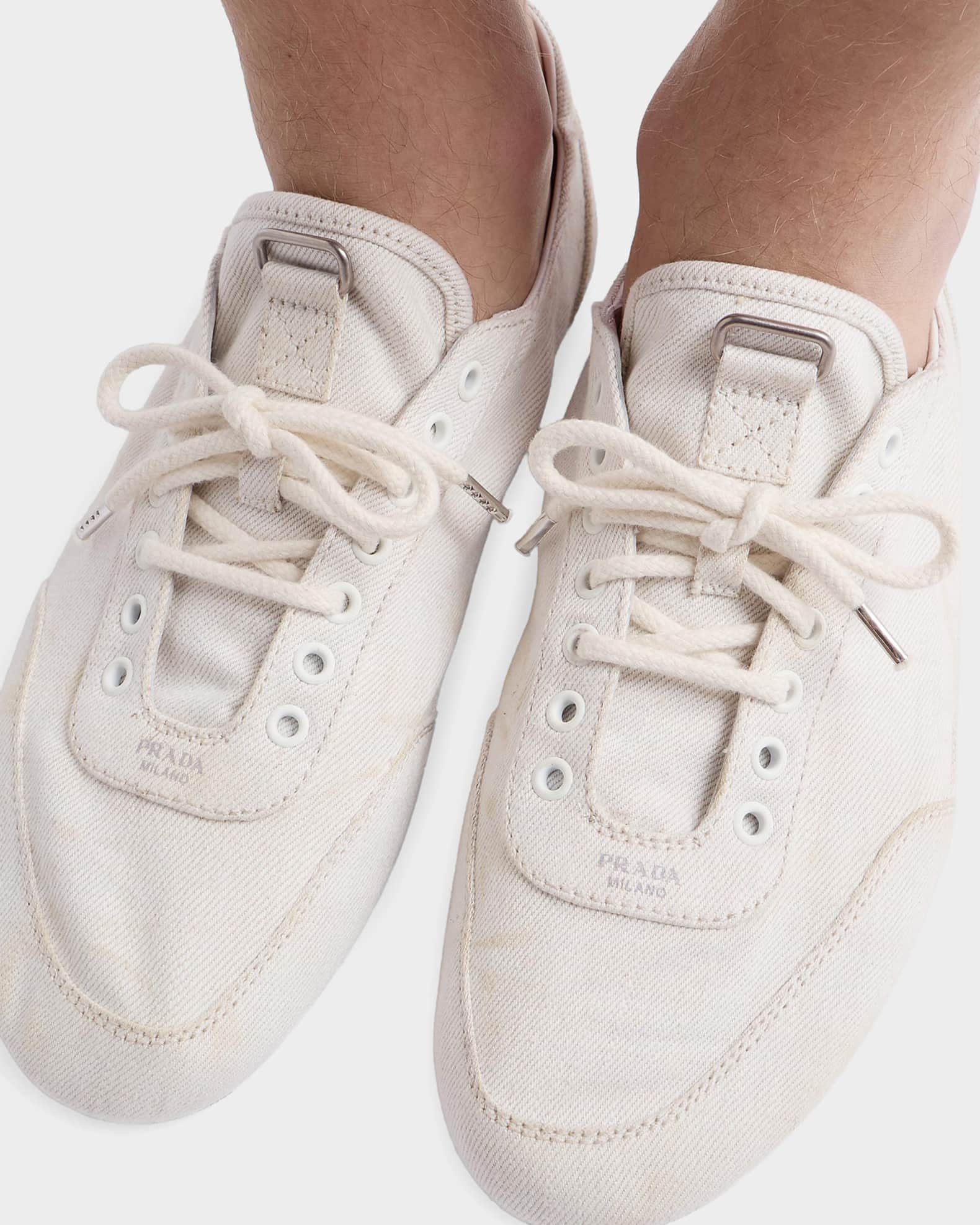Prada Men's Collapse Denim Sneakers | Neiman Marcus