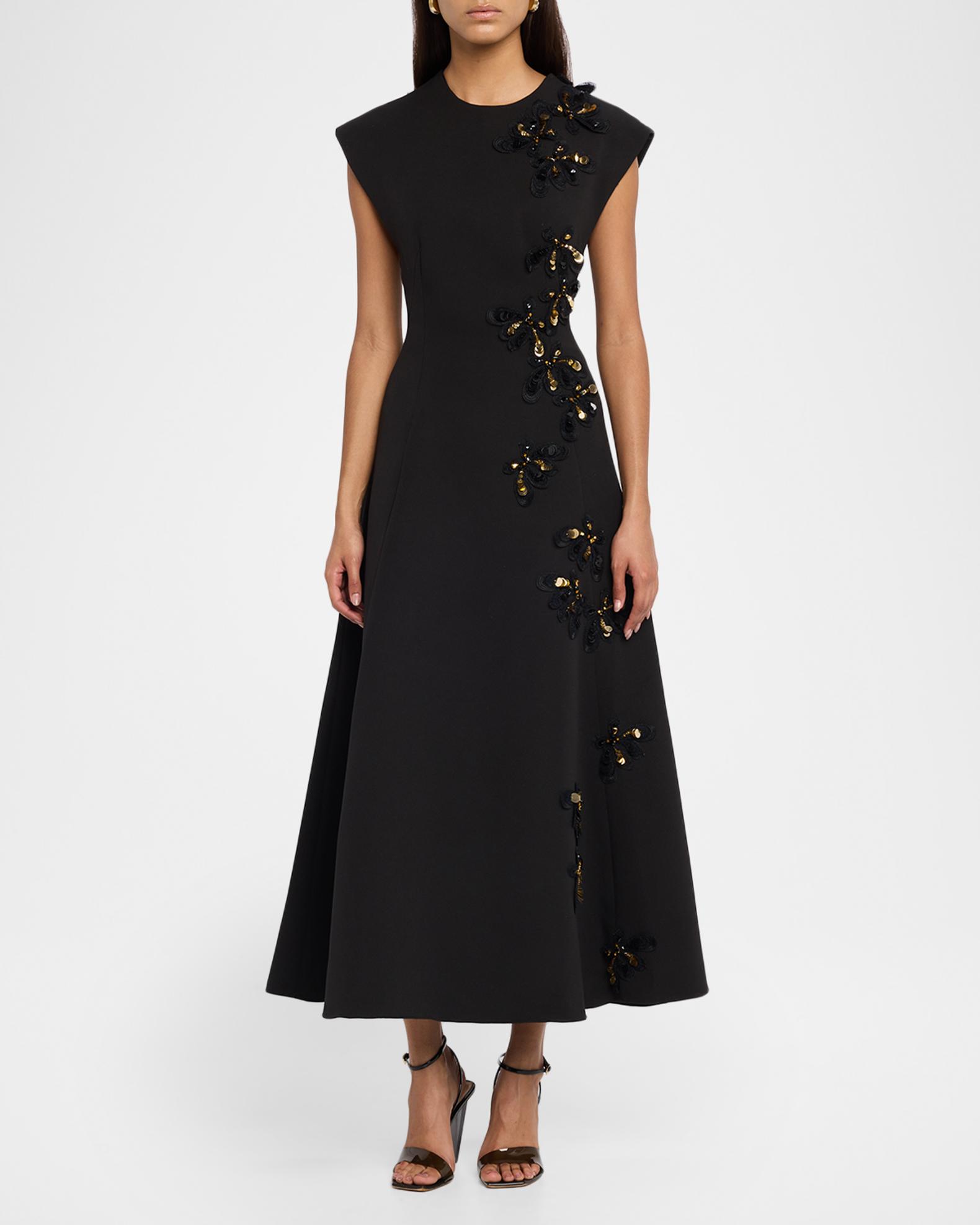 Bibhu Mohapatra Floral Embellished Cady Cap-Sleeve Midi Dress | Neiman ...