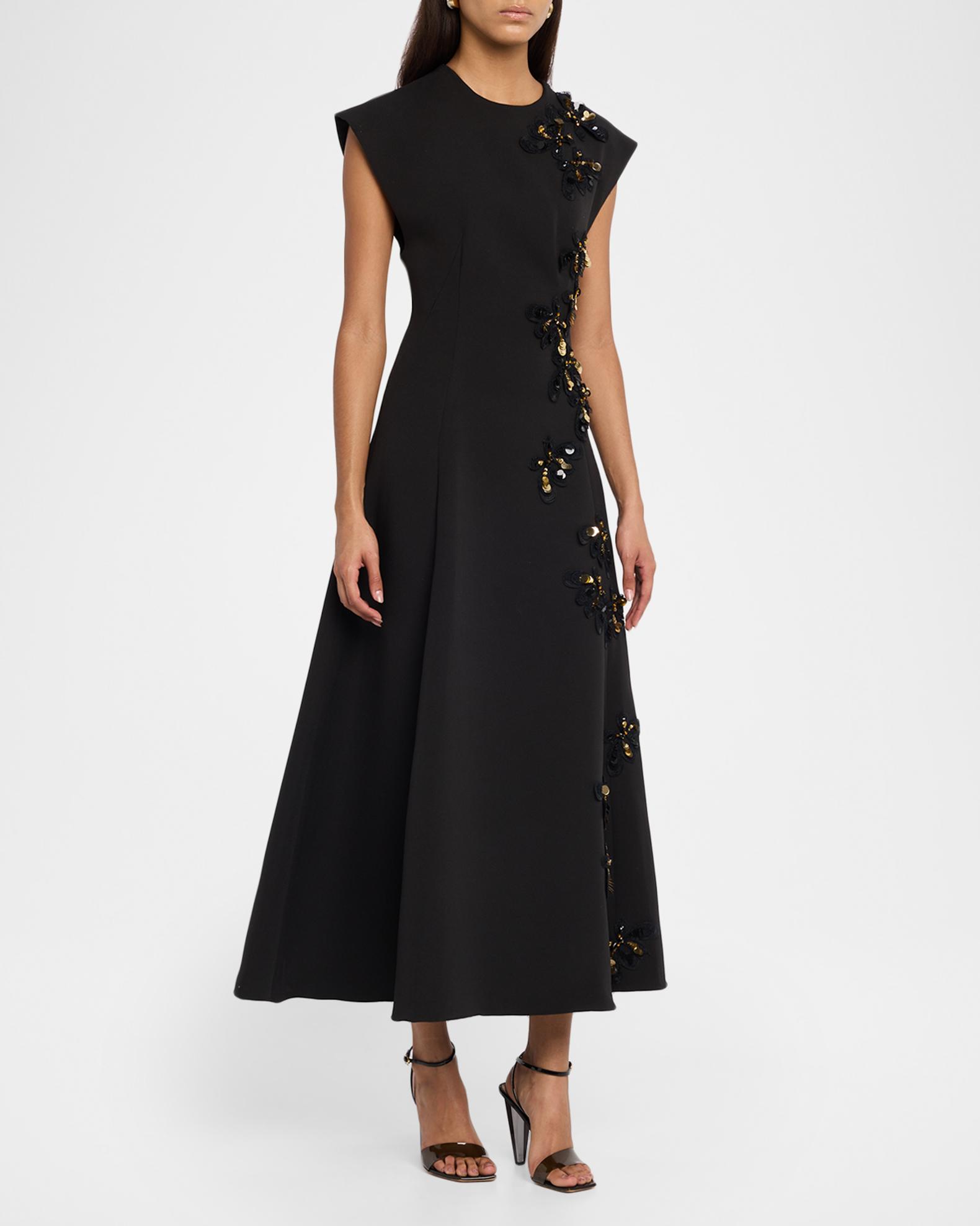 Bibhu Mohapatra Floral Embellished Cady Cap-Sleeve Midi Dress | Neiman ...