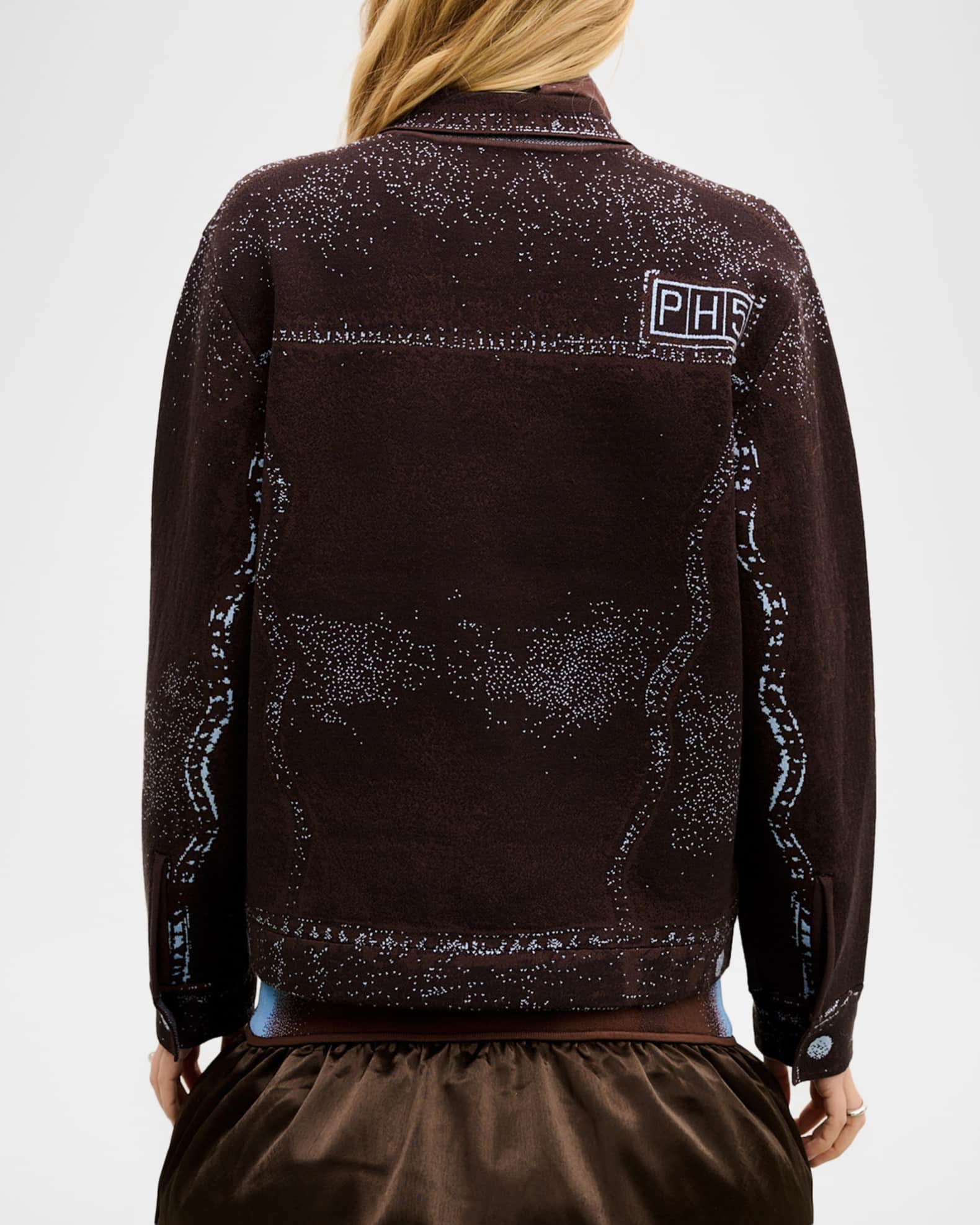 PH5 Hana Denim-Printed Wavy Asymmetric Jacket | Neiman Marcus