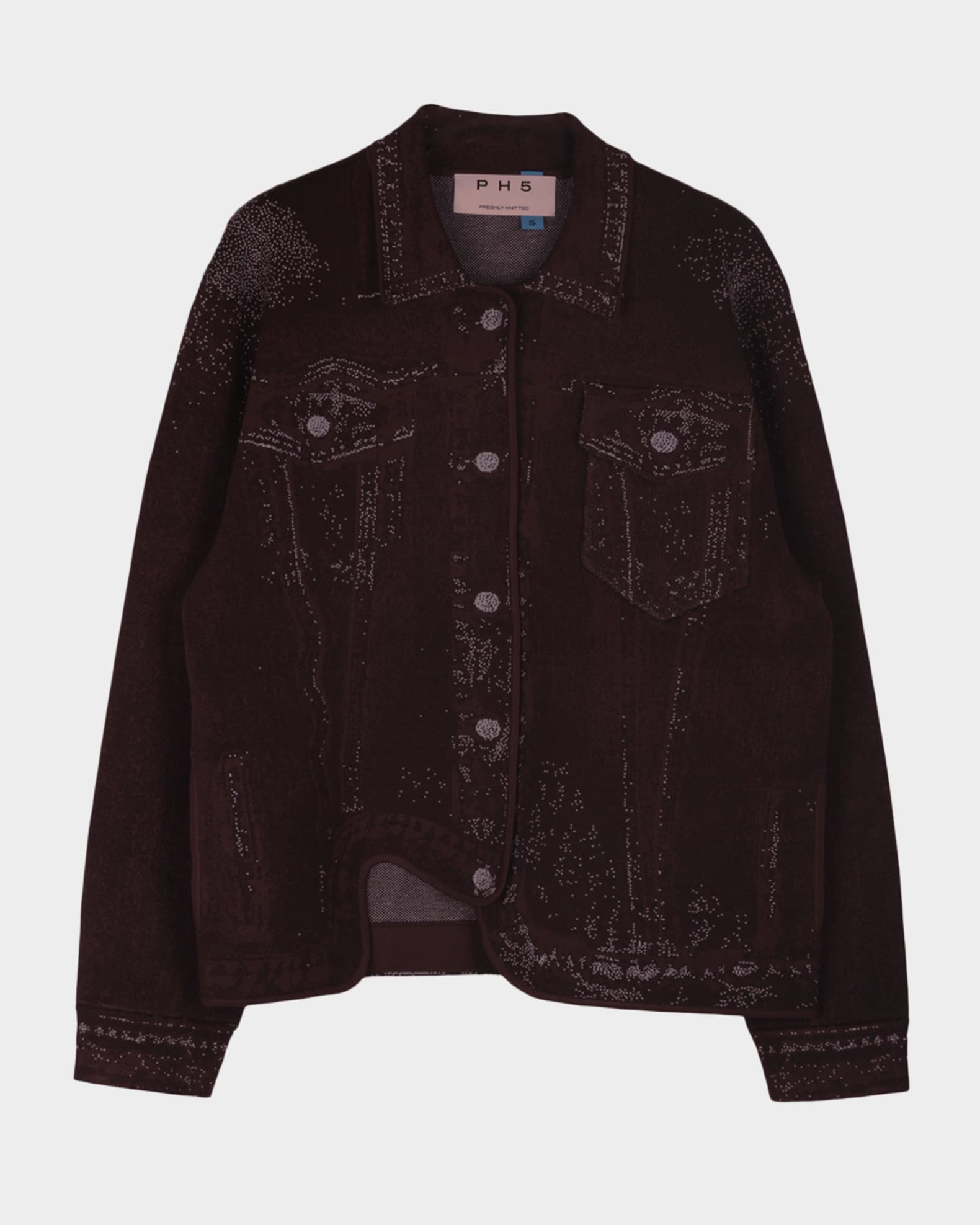 PH5 Hana Denim-Printed Wavy Asymmetric Jacket | Neiman Marcus