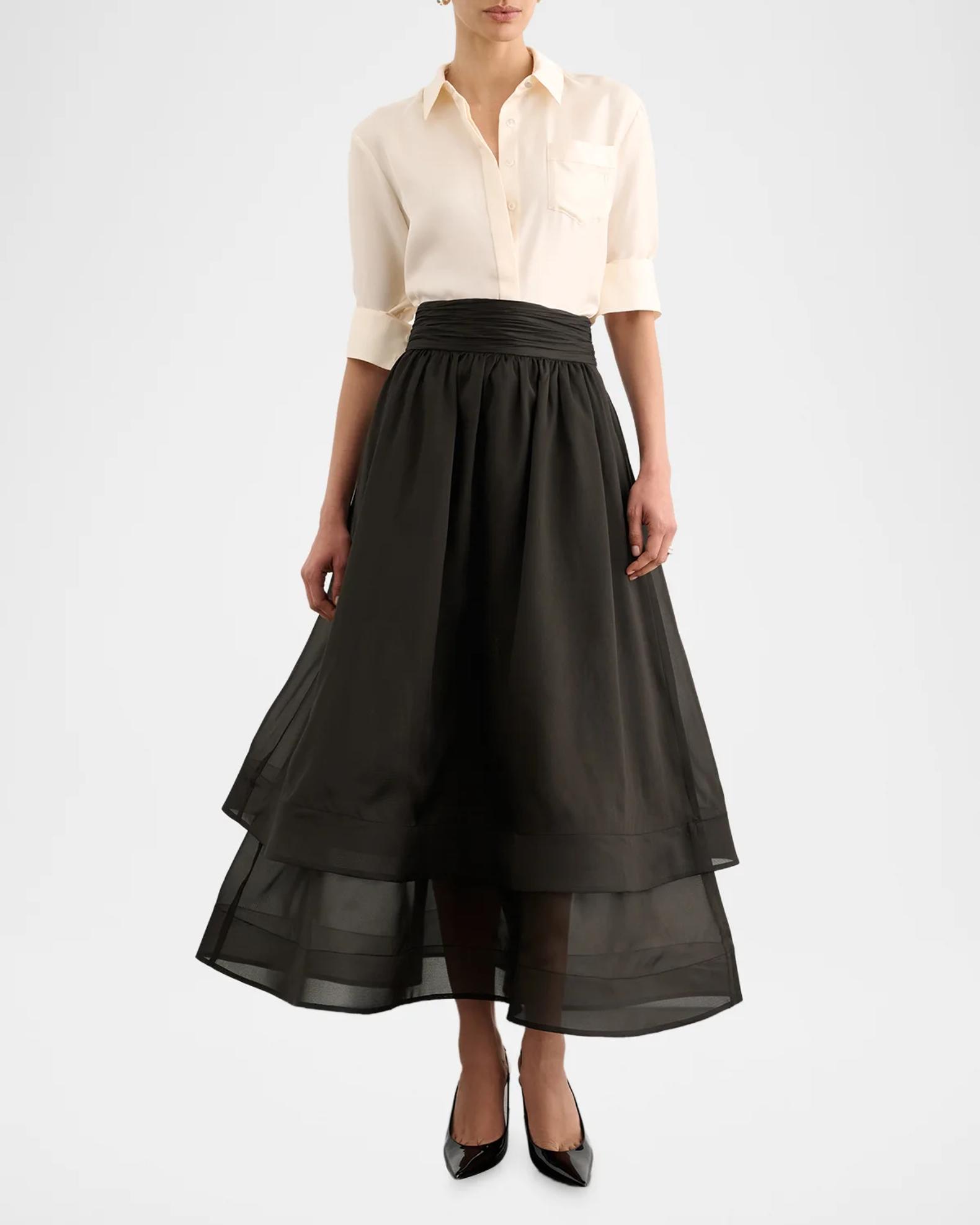 Toccin Amber Tiered Sheer Silk Midi Skirt | Neiman Marcus