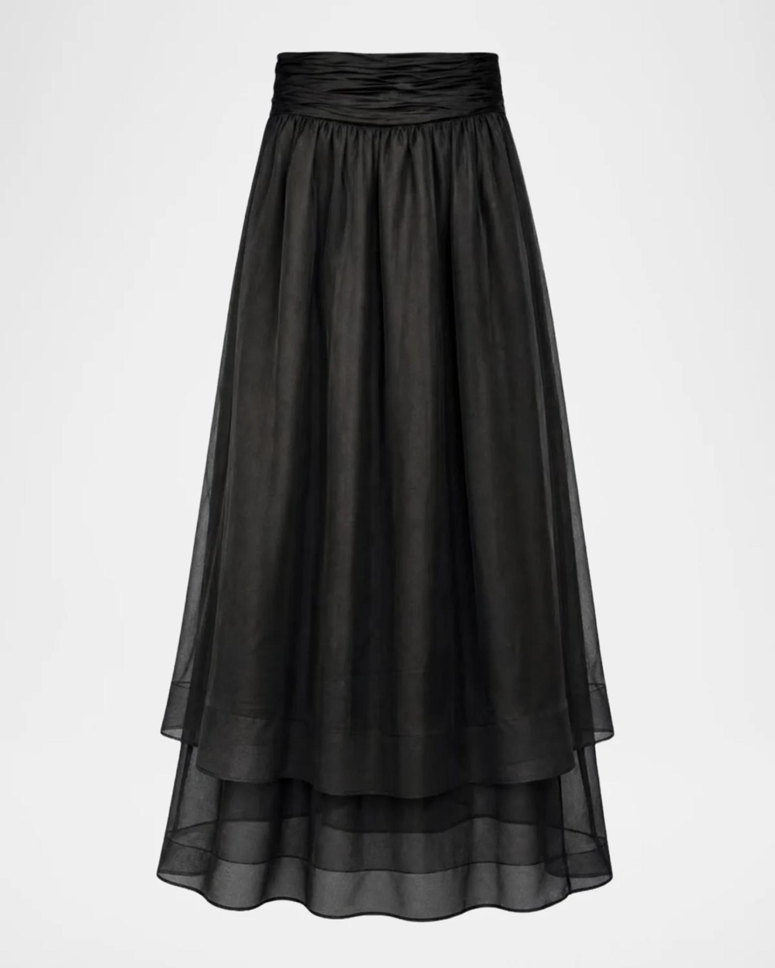 Toccin Amber Tiered Sheer Silk Midi Skirt | Neiman Marcus
