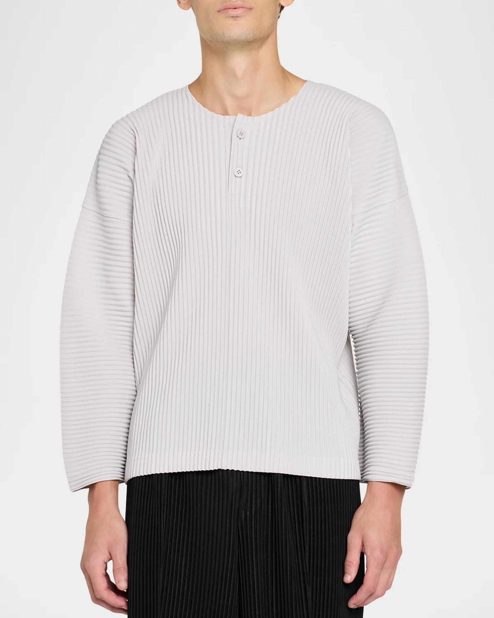 HOMME PLISSE ISSEY MIYAKE ヘンリーネック カットソー Homme Plissé Issey Miyake Men's Pleated Henley Long-Sleeve Shirt