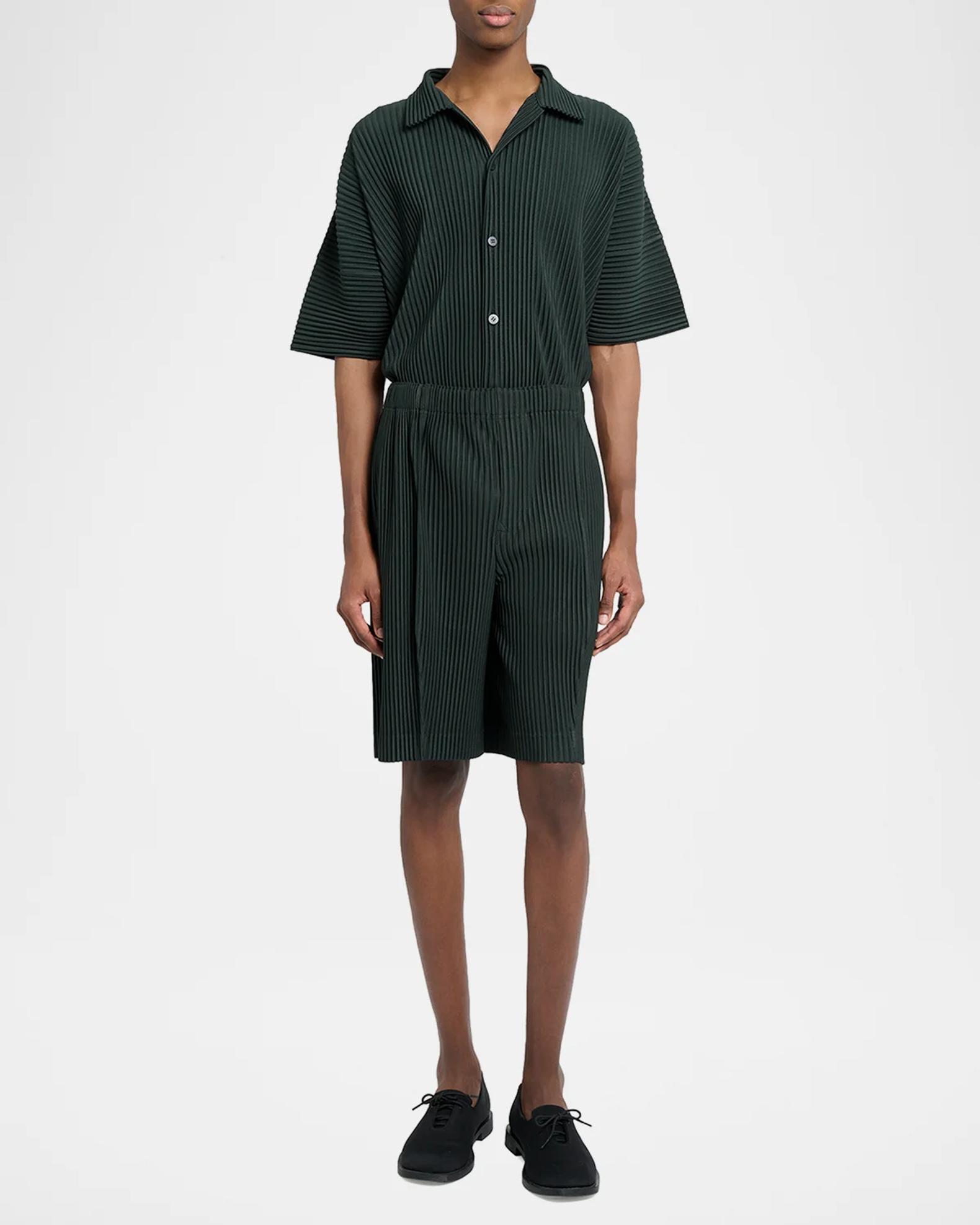 Homme Plissé Issey Miyake Men's Lace Grid Pleated Shorts | Neiman