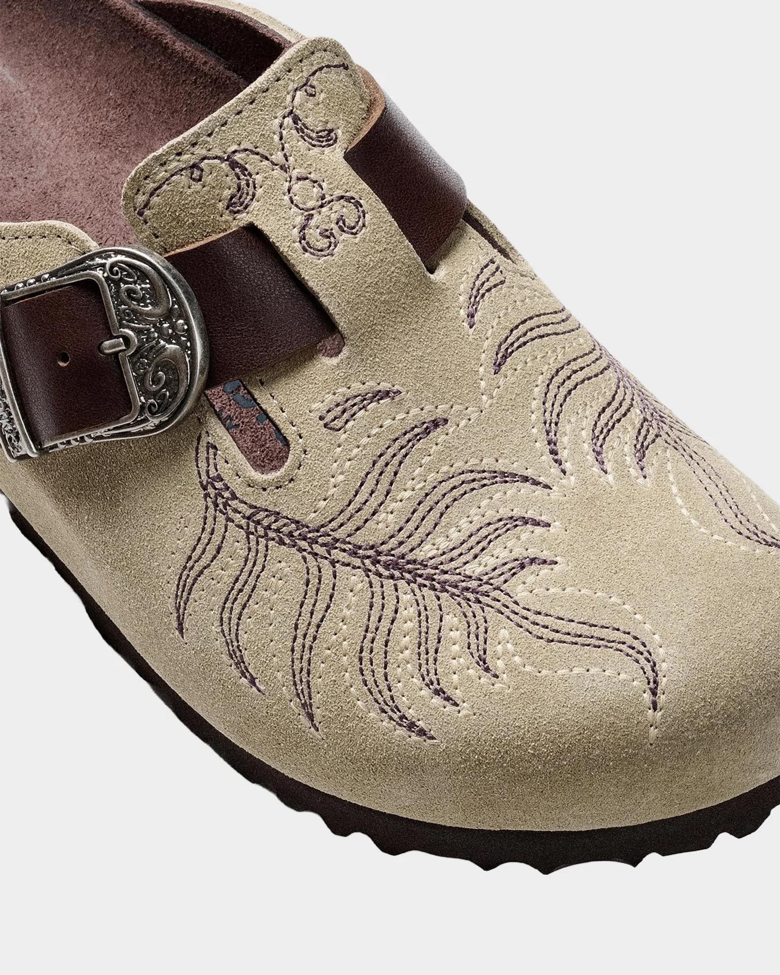 Etro x Birkenstock Boston Embroidered Suede Clogs | Neiman Marcus