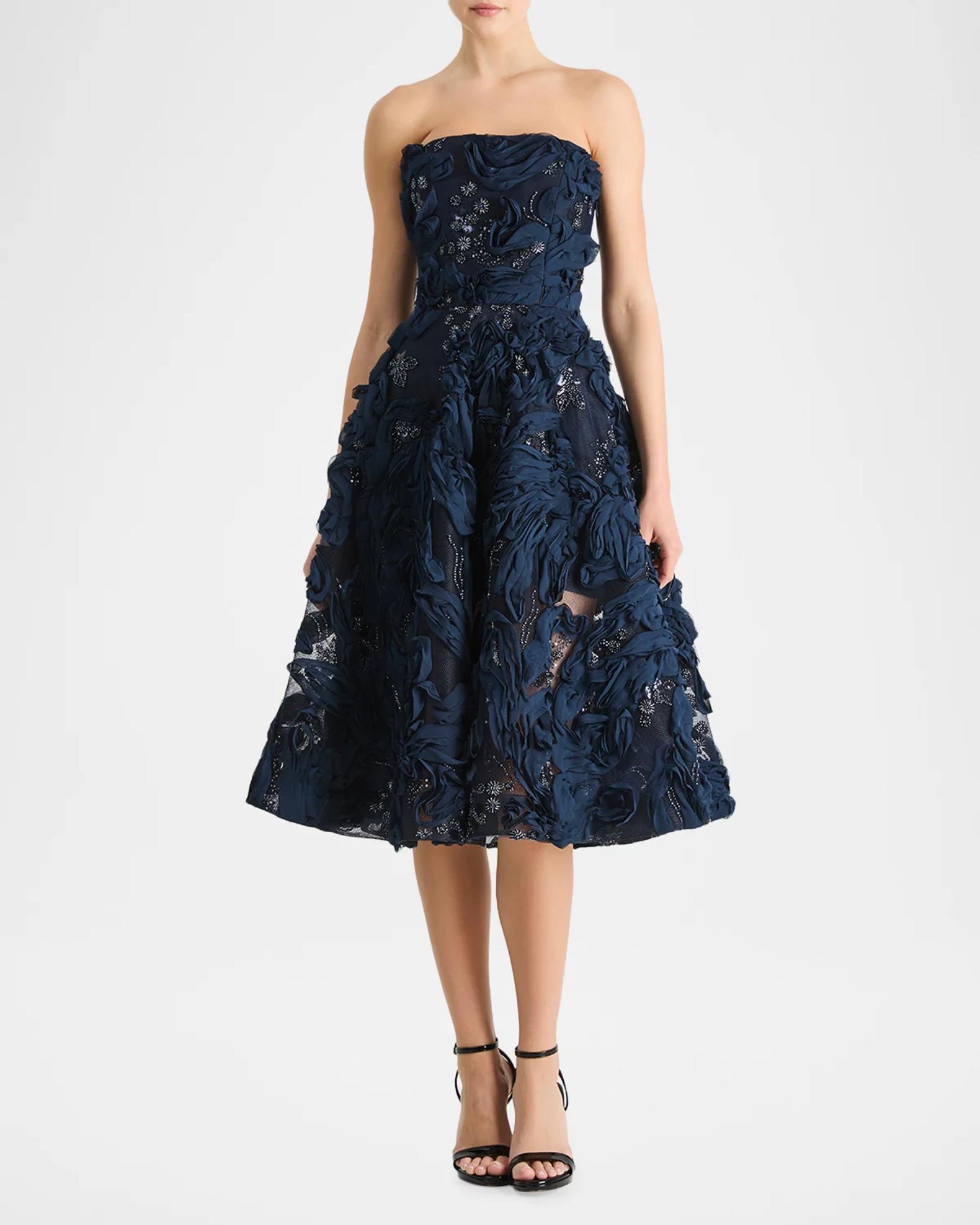 HELSI Florence Strapless Beaded Floral Mesh Gown