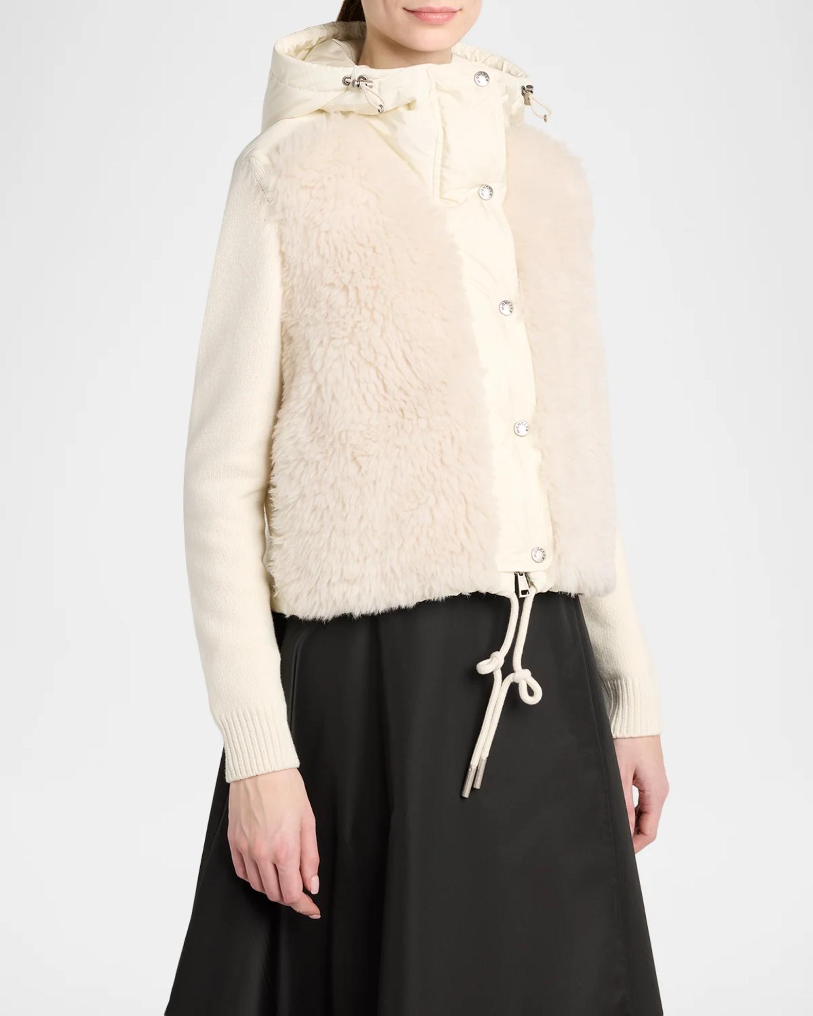 Moncler Wool and Cashmere Blend Padded Zip-Up Cardigan with Faux