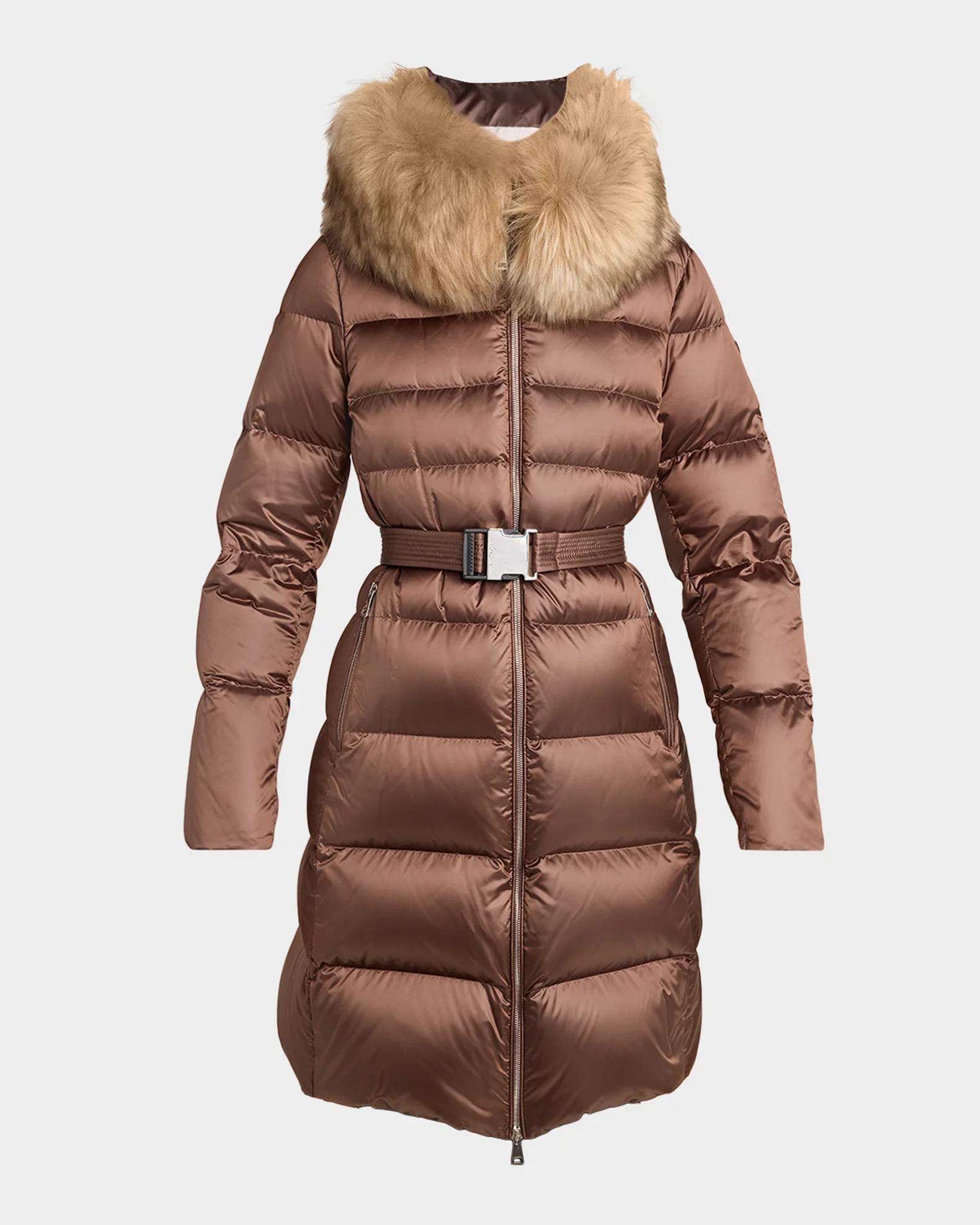 Moncler Leersie Hooded Shearling-Trimmed Long Down Jacket | Neiman