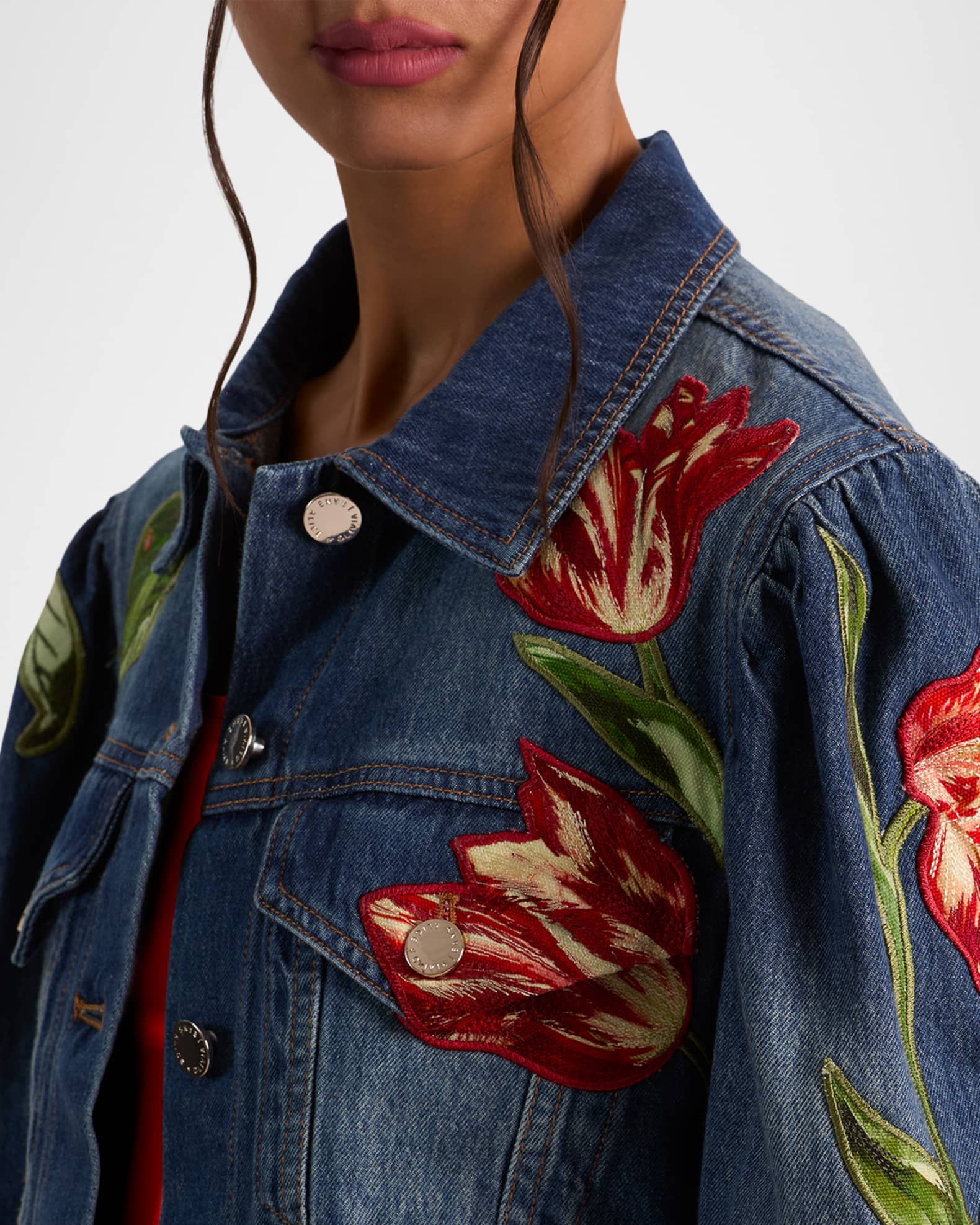 ALICE + OLIVIA Elijah Floral Embroidered Denim Jacket | Neiman Marcus