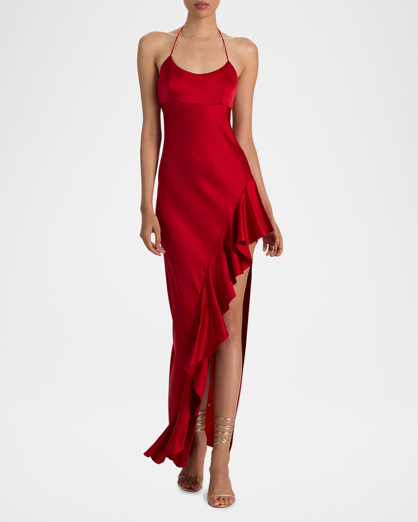 ALICE + OLIVIA Palma Asymmetric Ruffle Maxi Dress | Neiman Marcus
