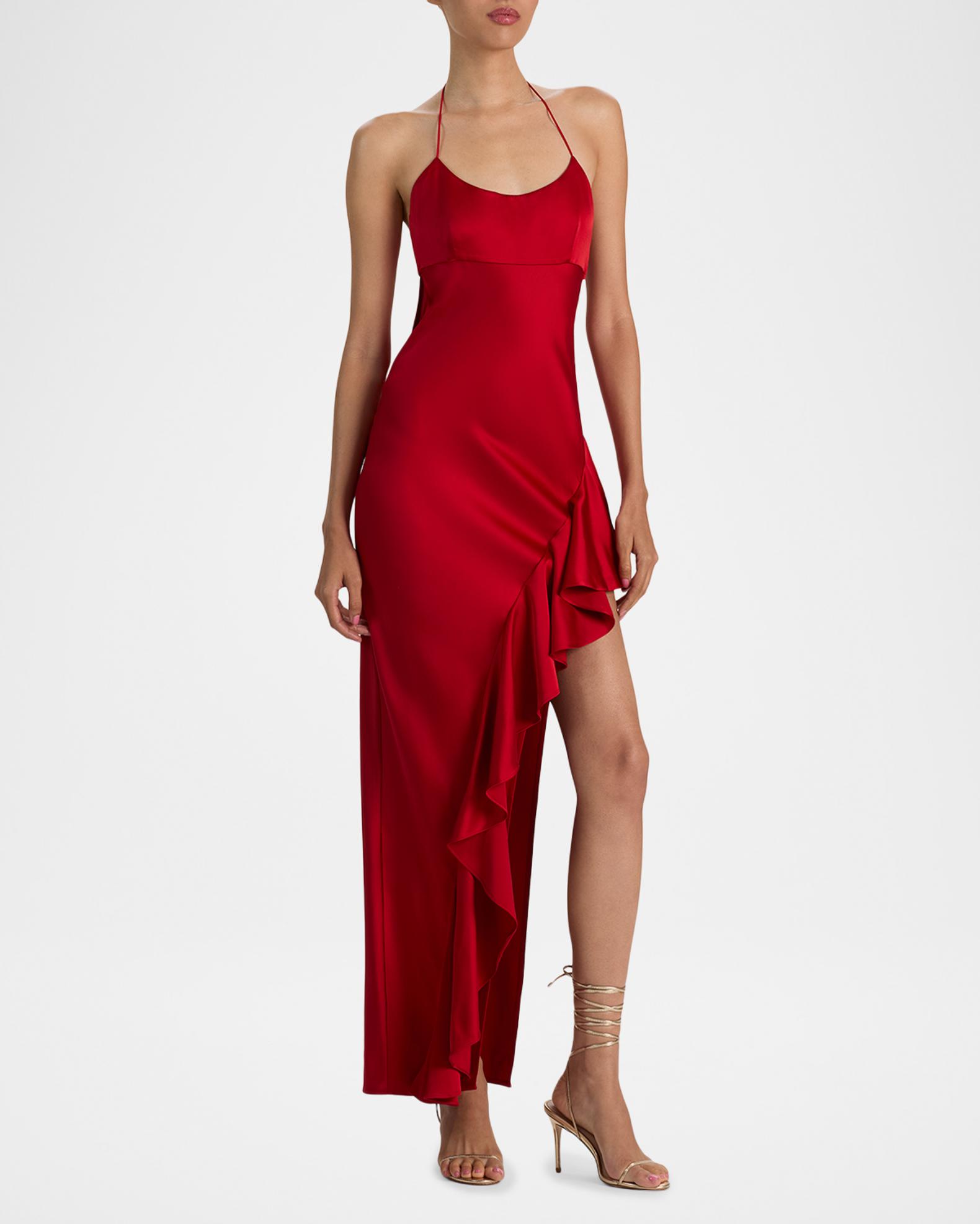 ALICE + OLIVIA Palma Asymmetric Ruffle Maxi Dress | Neiman Marcus