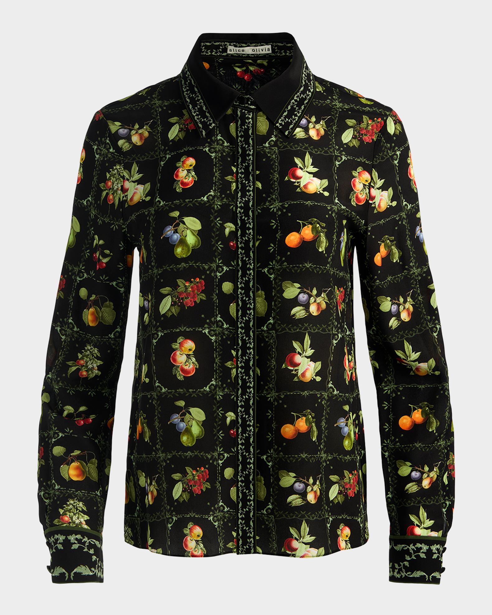 ALICE + OLIVIA Willa Silk Placket Top | Neiman Marcus