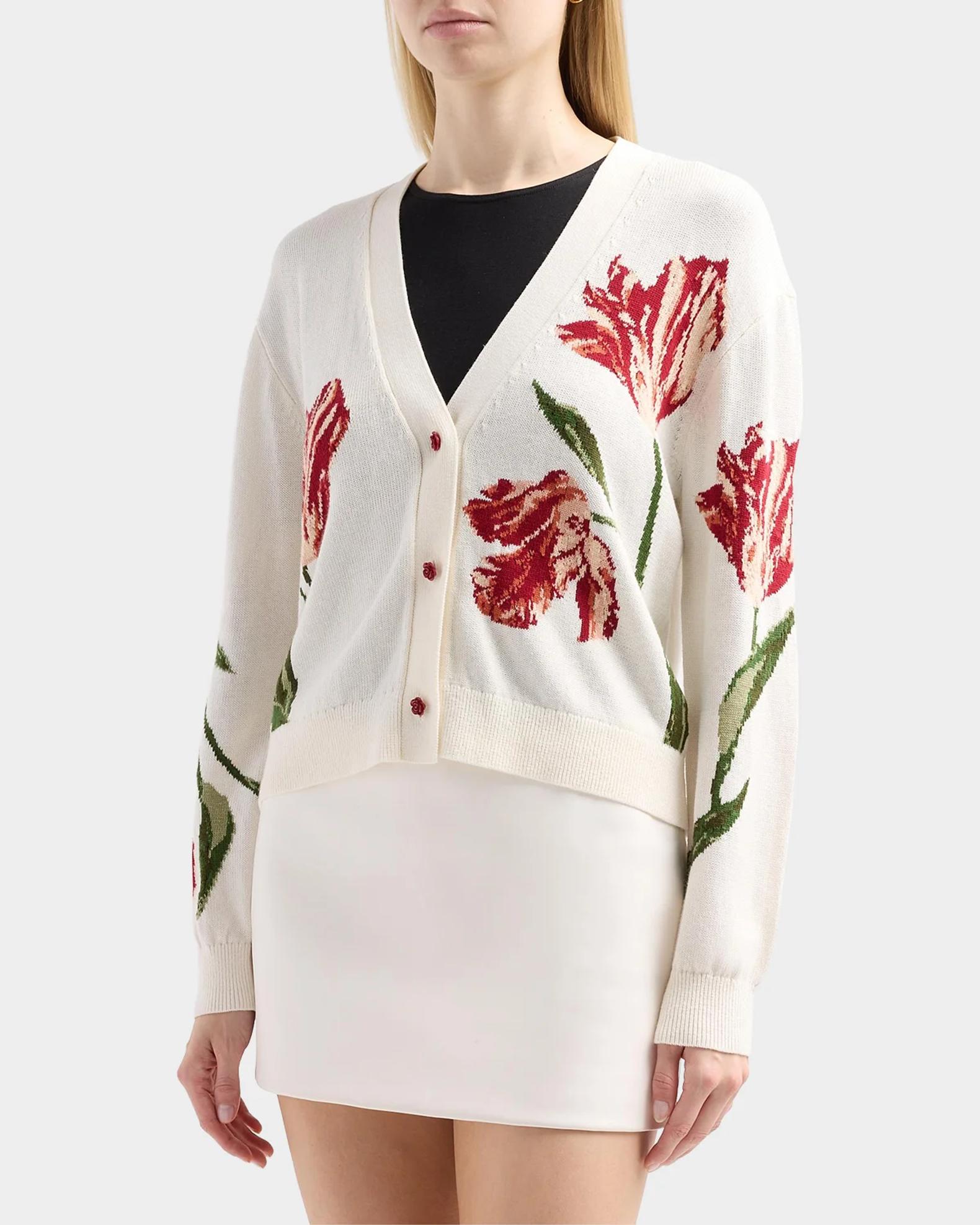 ALICE + OLIVIA Bradley Floral Intarsia-Knit Short Cardigan