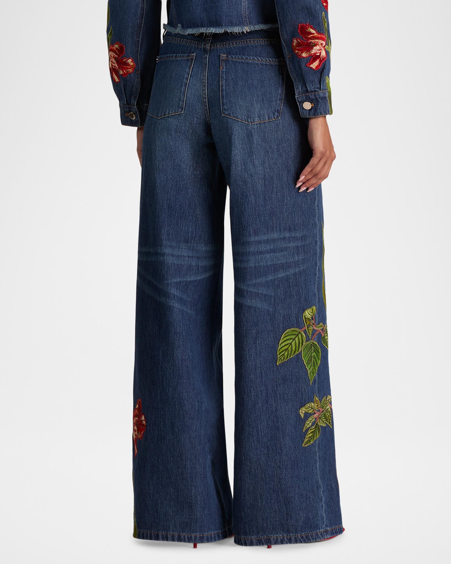 ALICE + OLIVIA Amazing Low-Rise Embroidered Jeans | Neiman Marcus