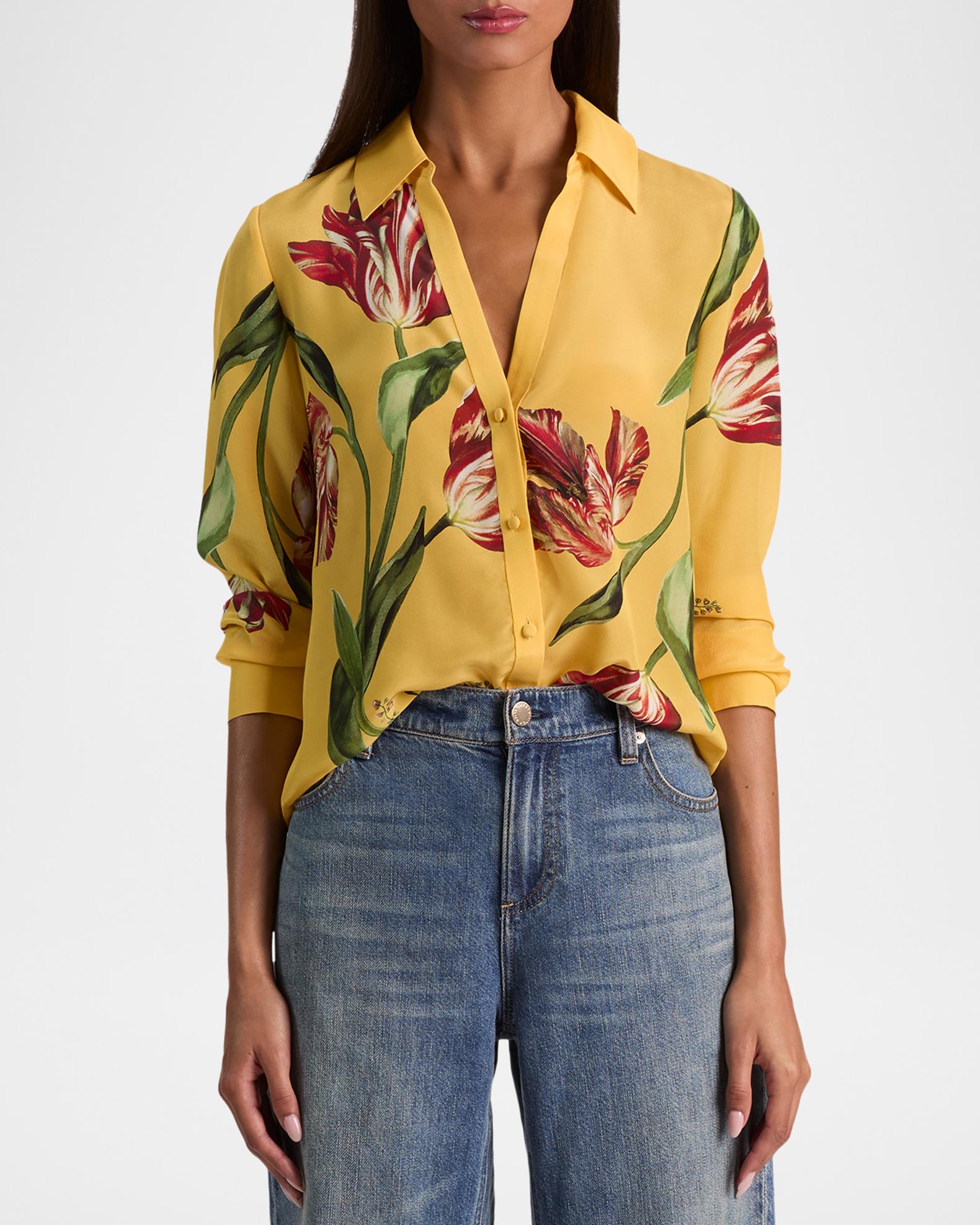 ALICE + OLIVIA Eloise Button-Front Blouse | Neiman Marcus