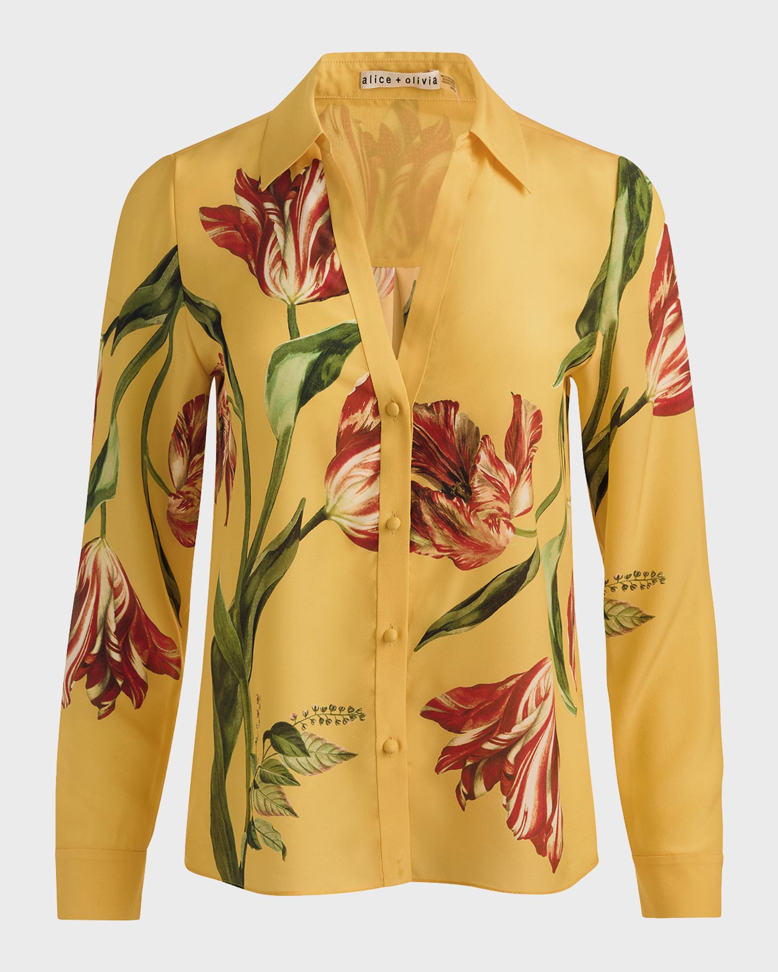 ALICE + OLIVIA Eloise Button-Front Blouse | Neiman Marcus