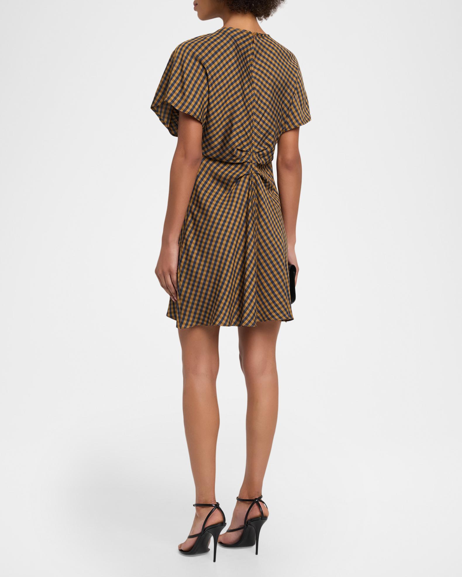 A.L.C. Leni Draped Check Mini Dress | Neiman Marcus