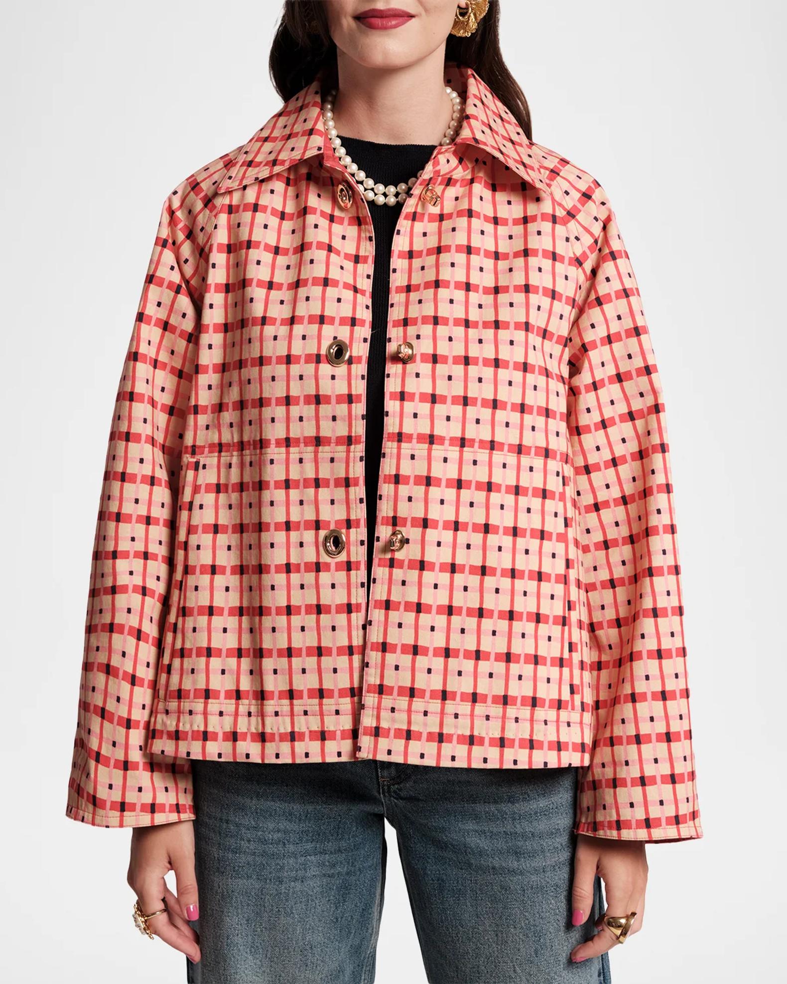 Frances Valentine Spiffy Check-Print Short Trench Coat | Neiman Marcus