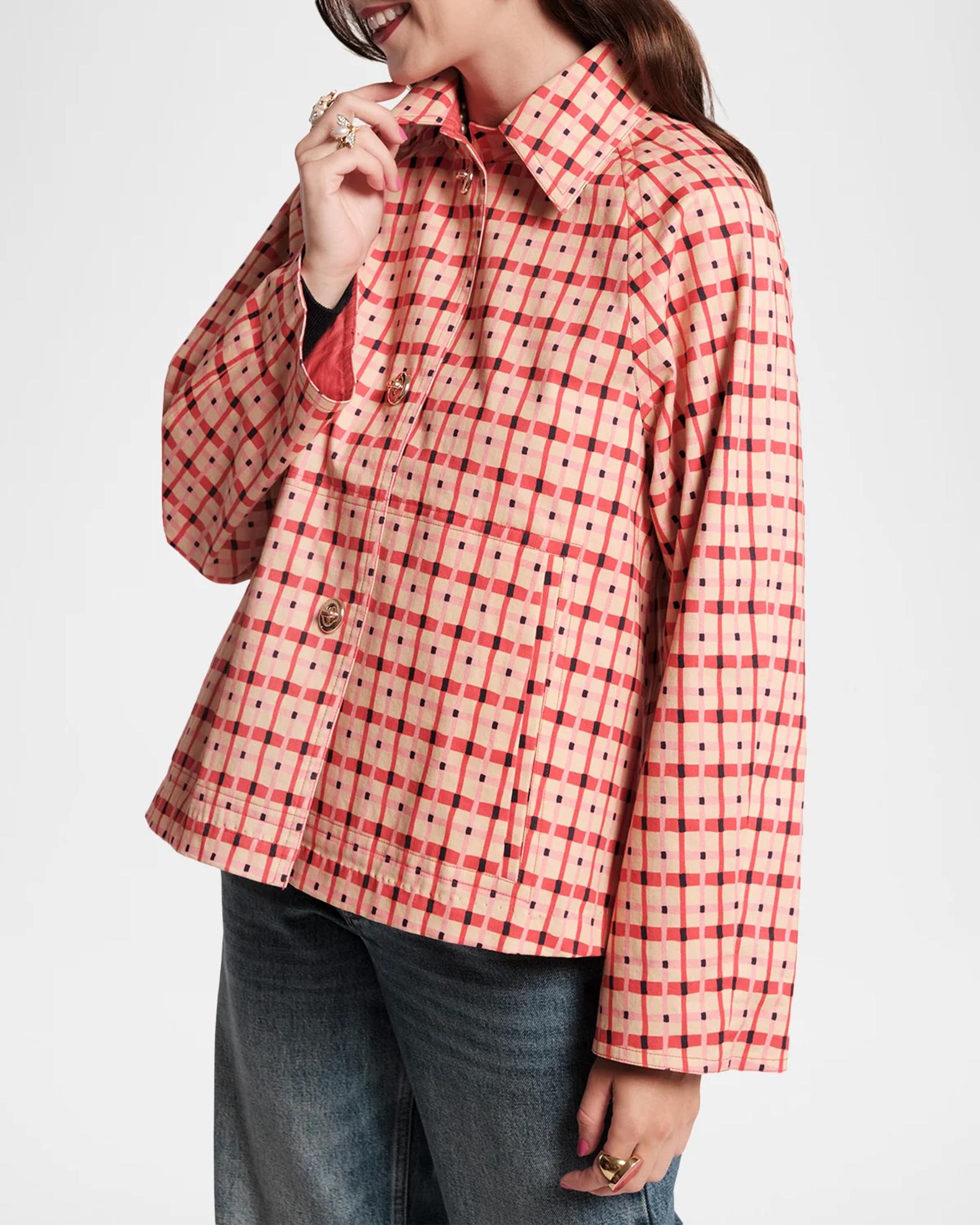 Frances Valentine Spiffy Check-Print Short Trench Coat | Neiman Marcus