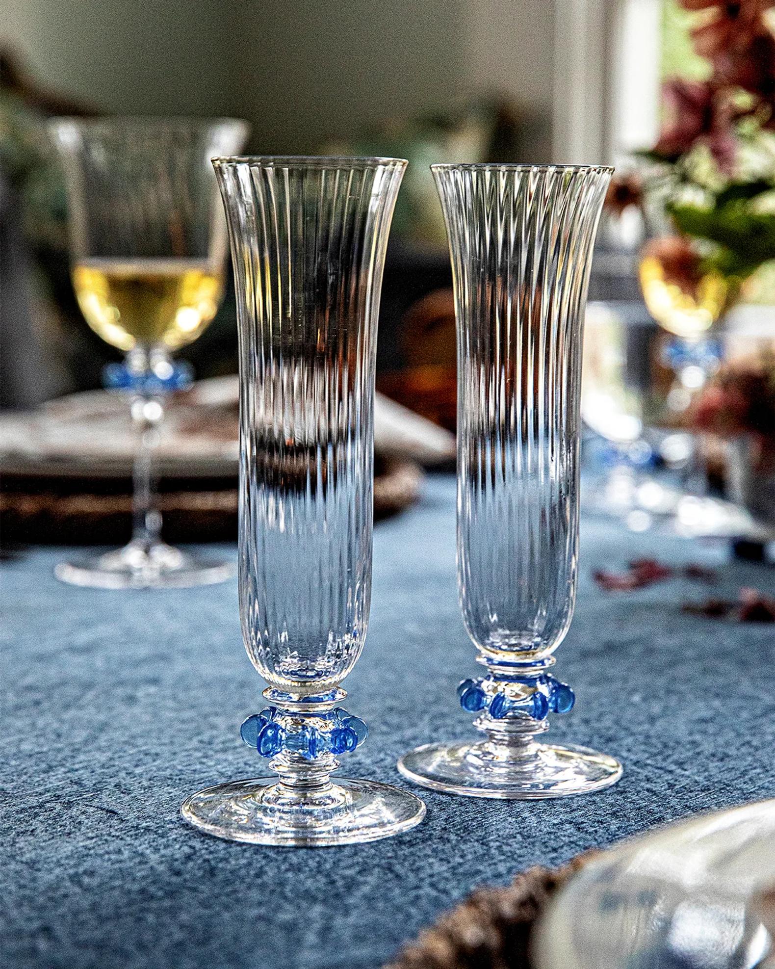 Juliska Nell Ruffle 5 oz. Champagne Flute, Chambray | Neiman Marcus