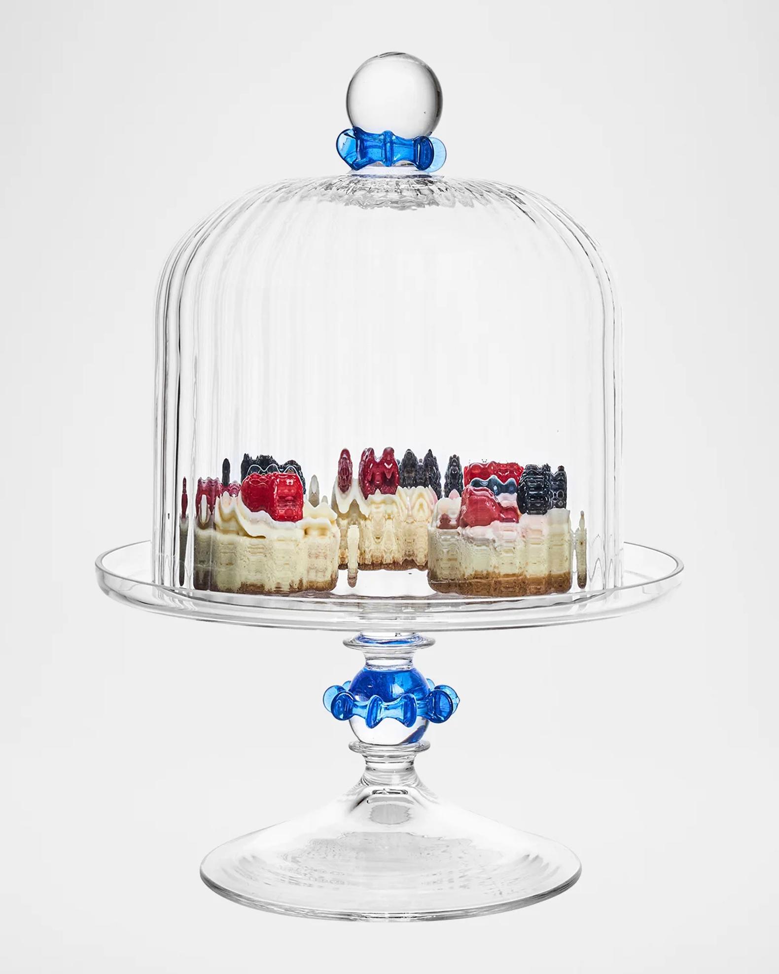 Juliska Nell Ruffle Petite Cake Dome & Stand, Chambray | Neiman Marcus