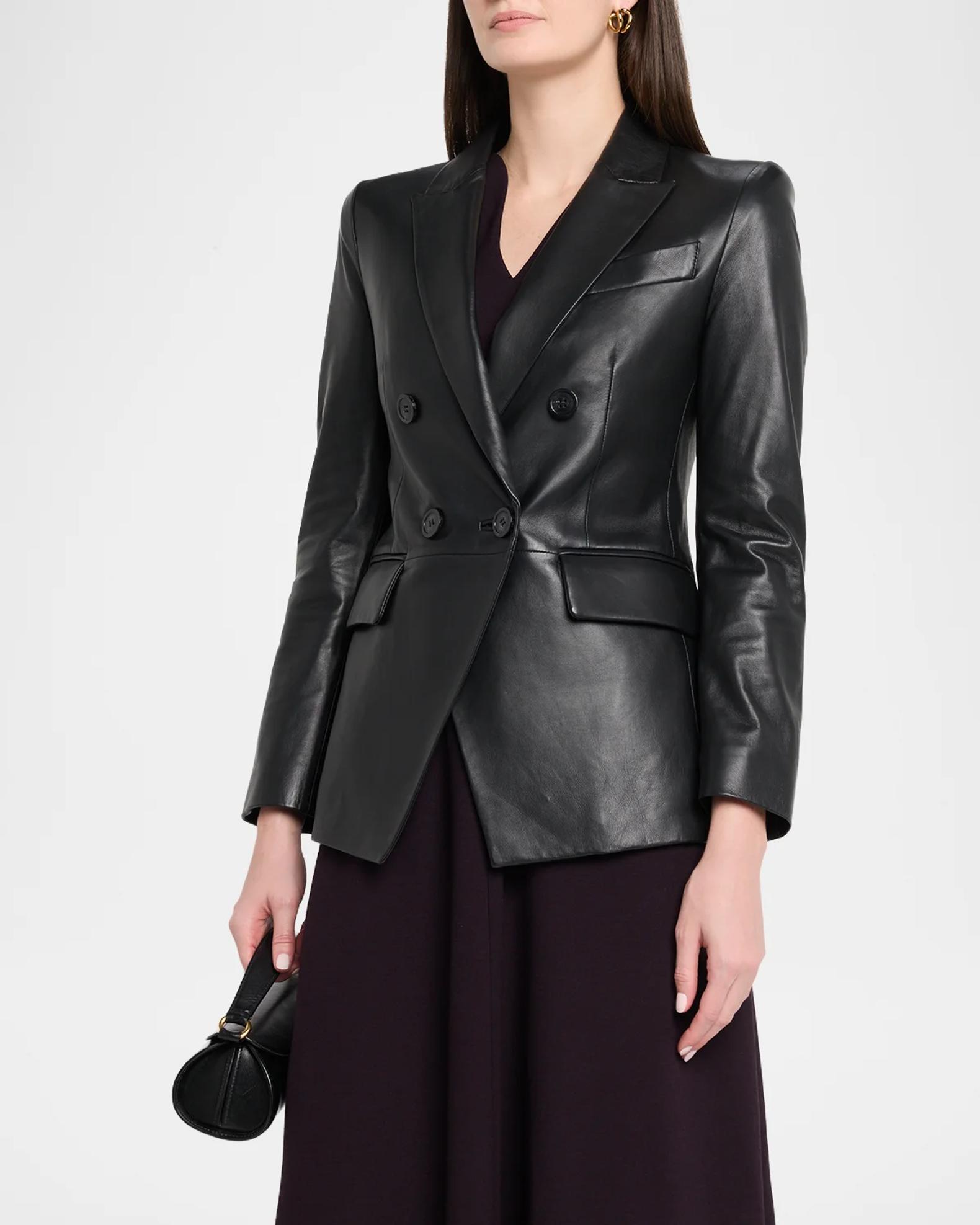 Emporio Armani Double-Breasted Leather Jacket | Neiman Marcus