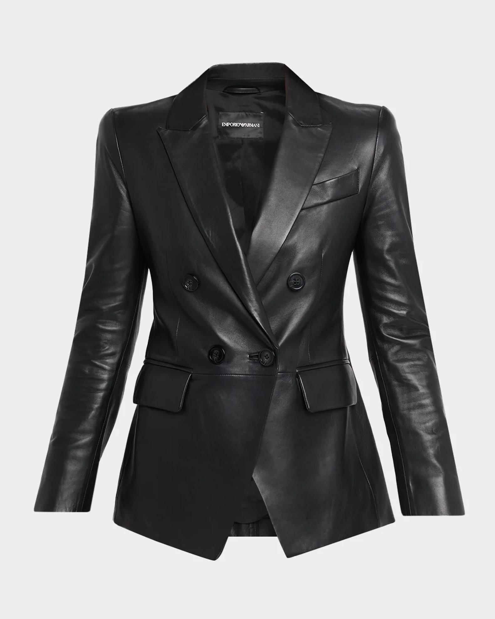Emporio Armani Double-Breasted Leather Jacket | Neiman Marcus