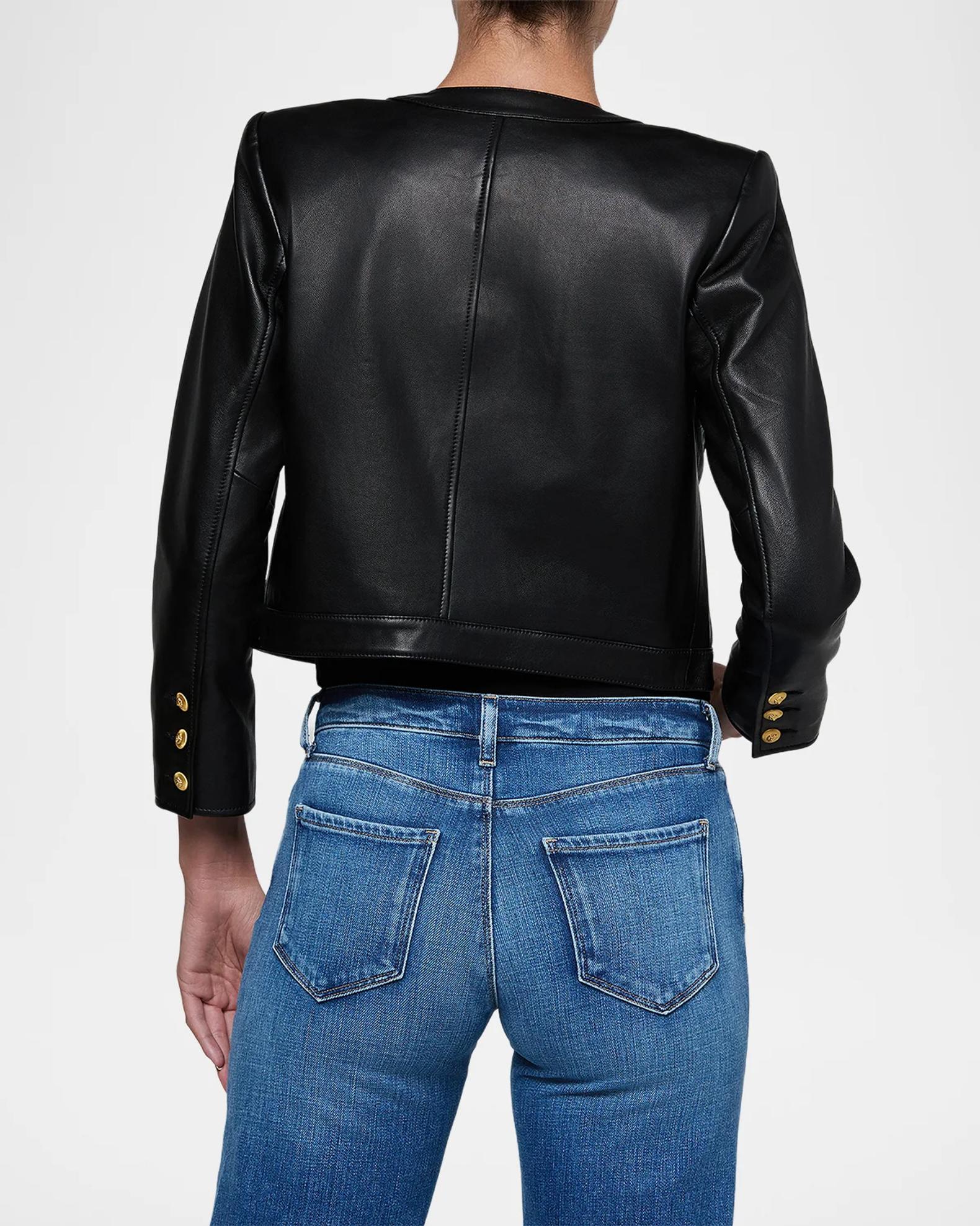 L'AGENCE Deidra Collarless Leather Jacket | Neiman Marcus