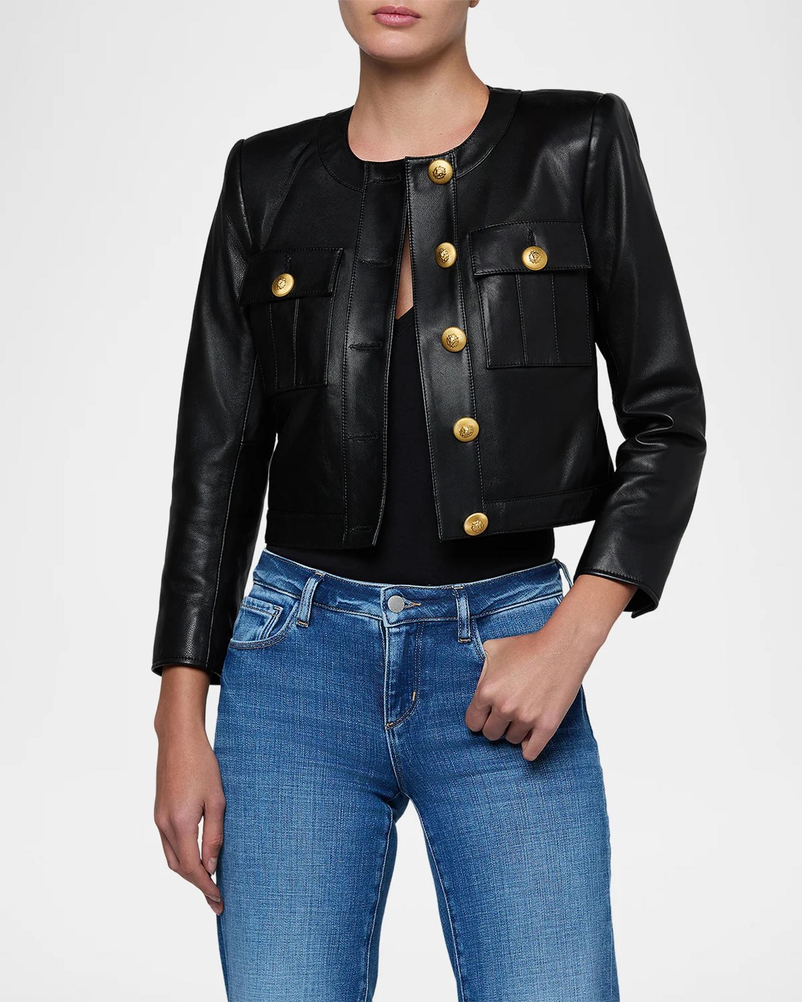 L'AGENCE Deidra Collarless Leather Jacket | Neiman Marcus