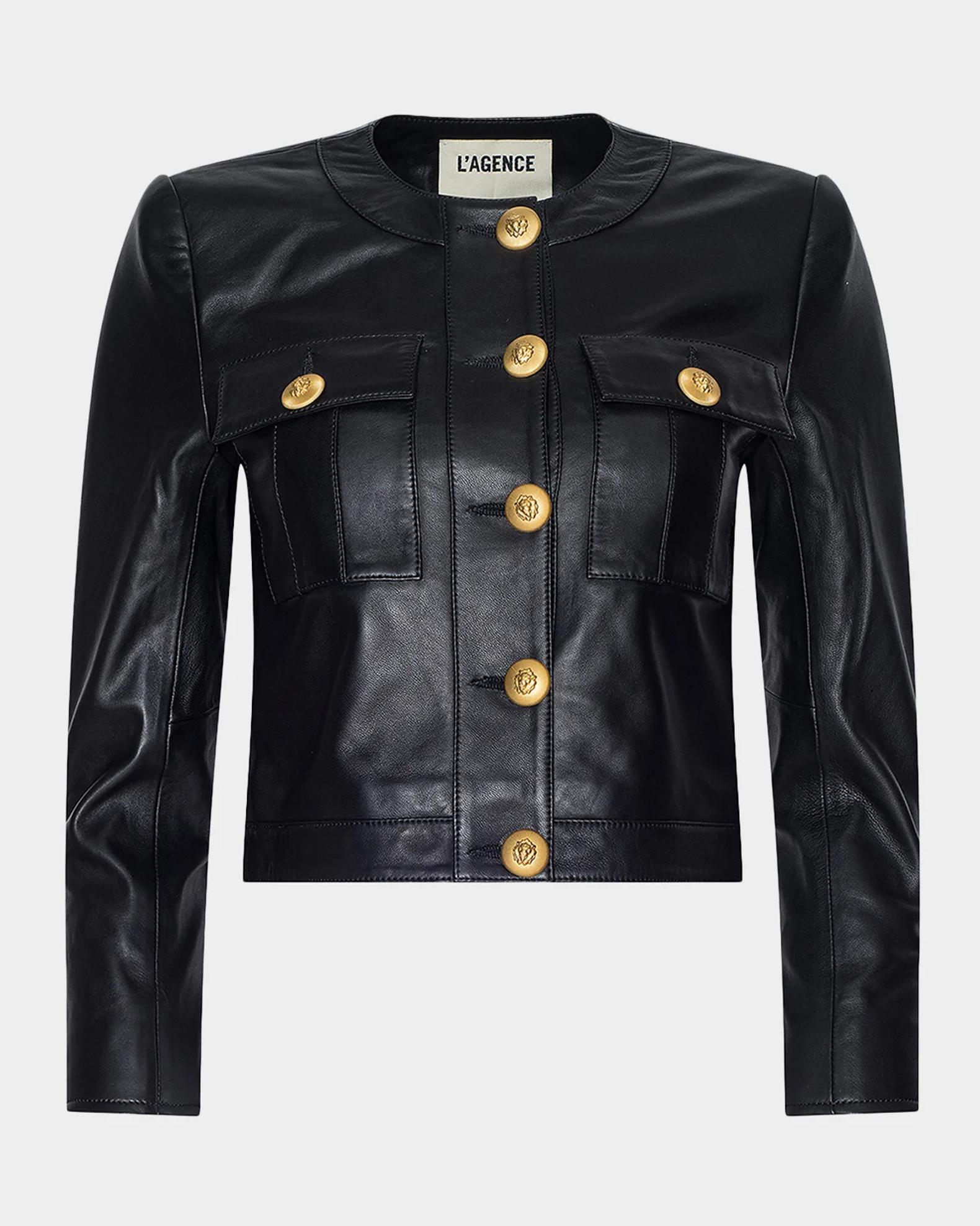 L'AGENCE Deidra Collarless Leather Jacket | Neiman Marcus