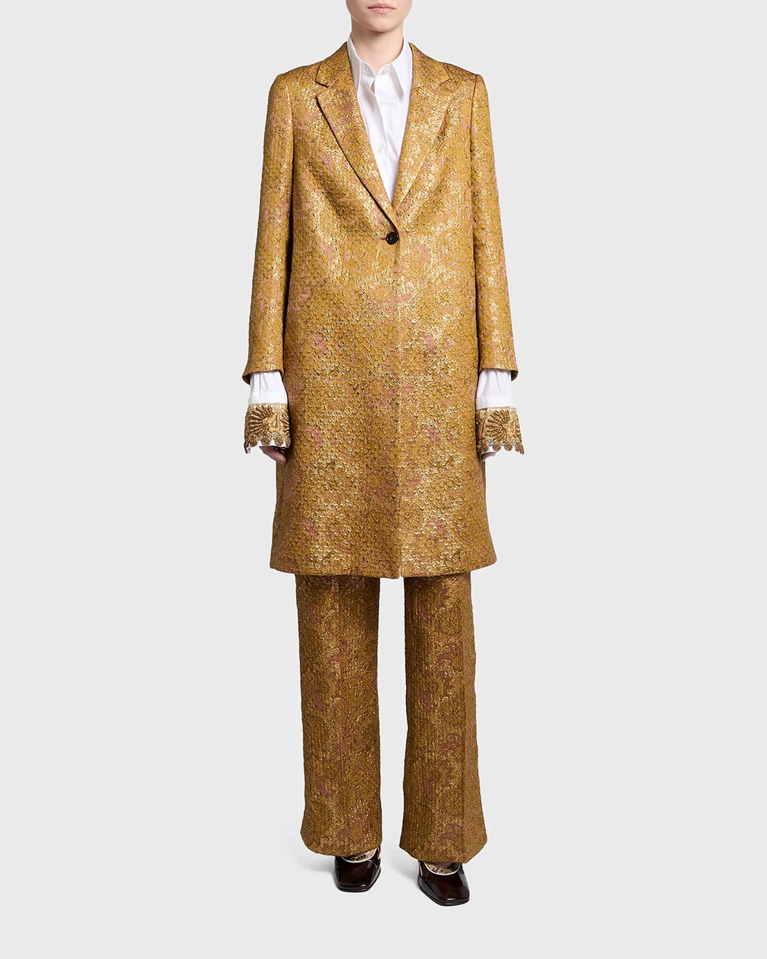 Dries Van Noten Metallic Paisley Jacquard Single-Breasted Long