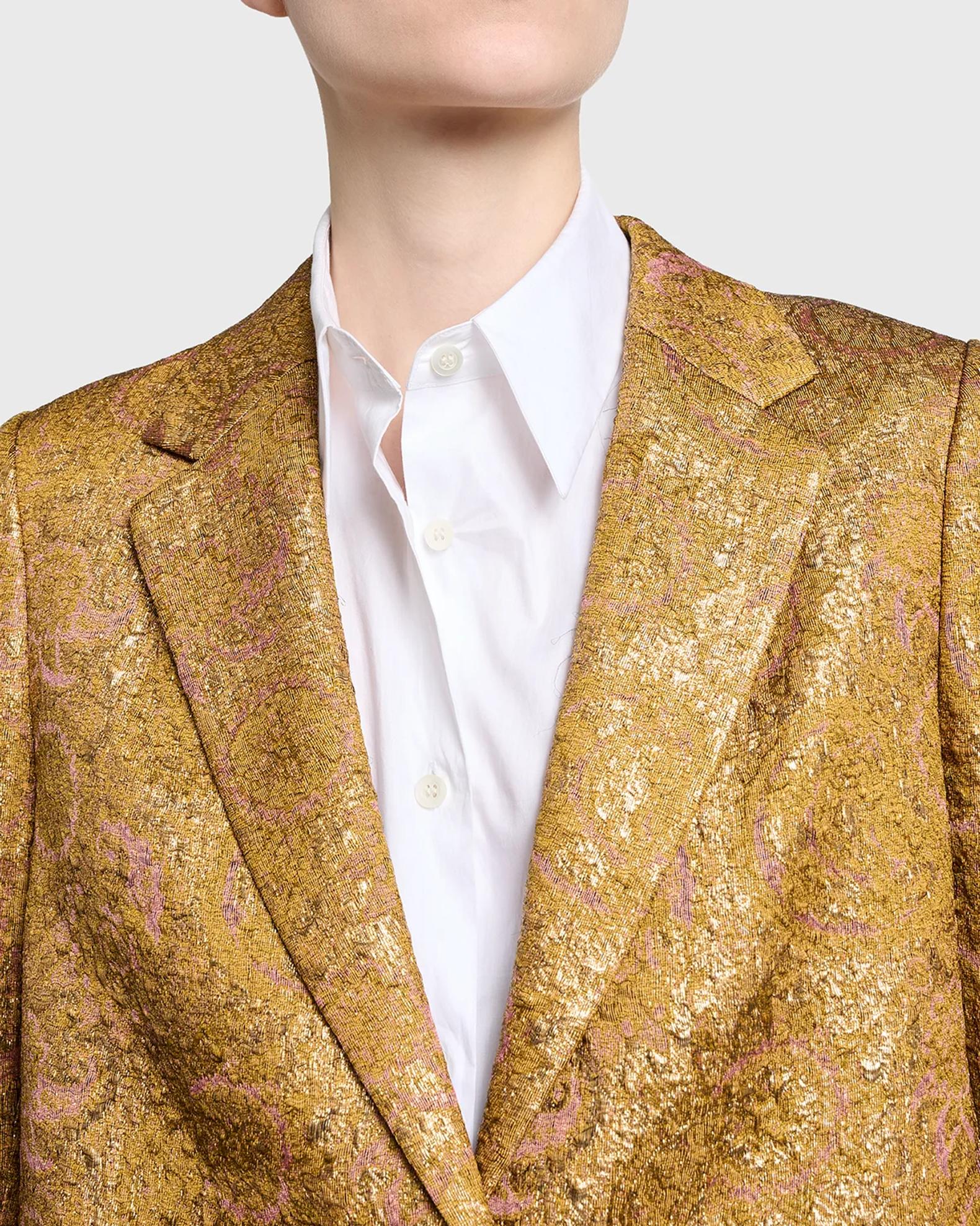 Dries Van Noten Metallic Paisley Jacquard Single-Breasted Long