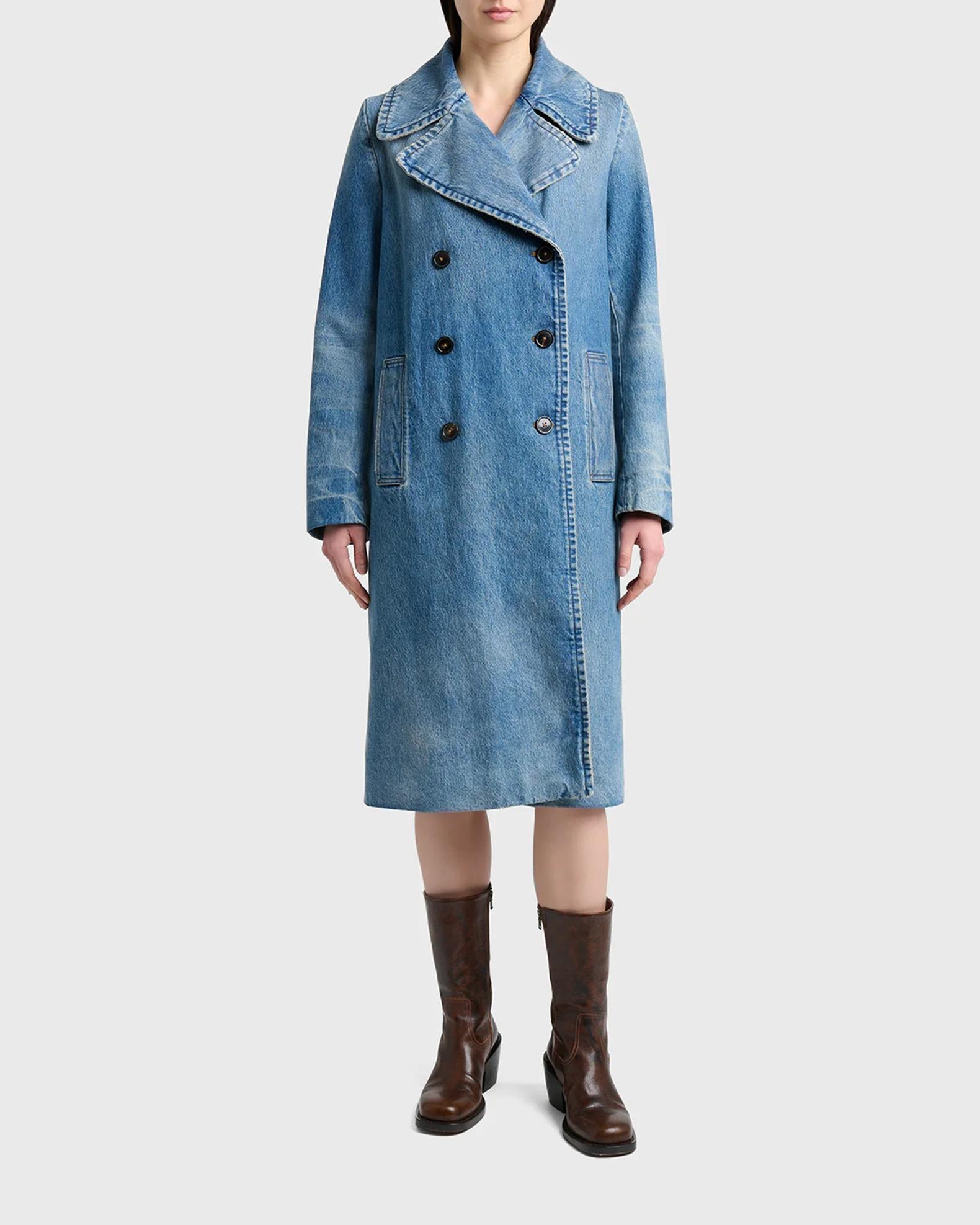 Dries Van Noten Riani Denim Double-Breasted Long Coat | Neiman Marcus