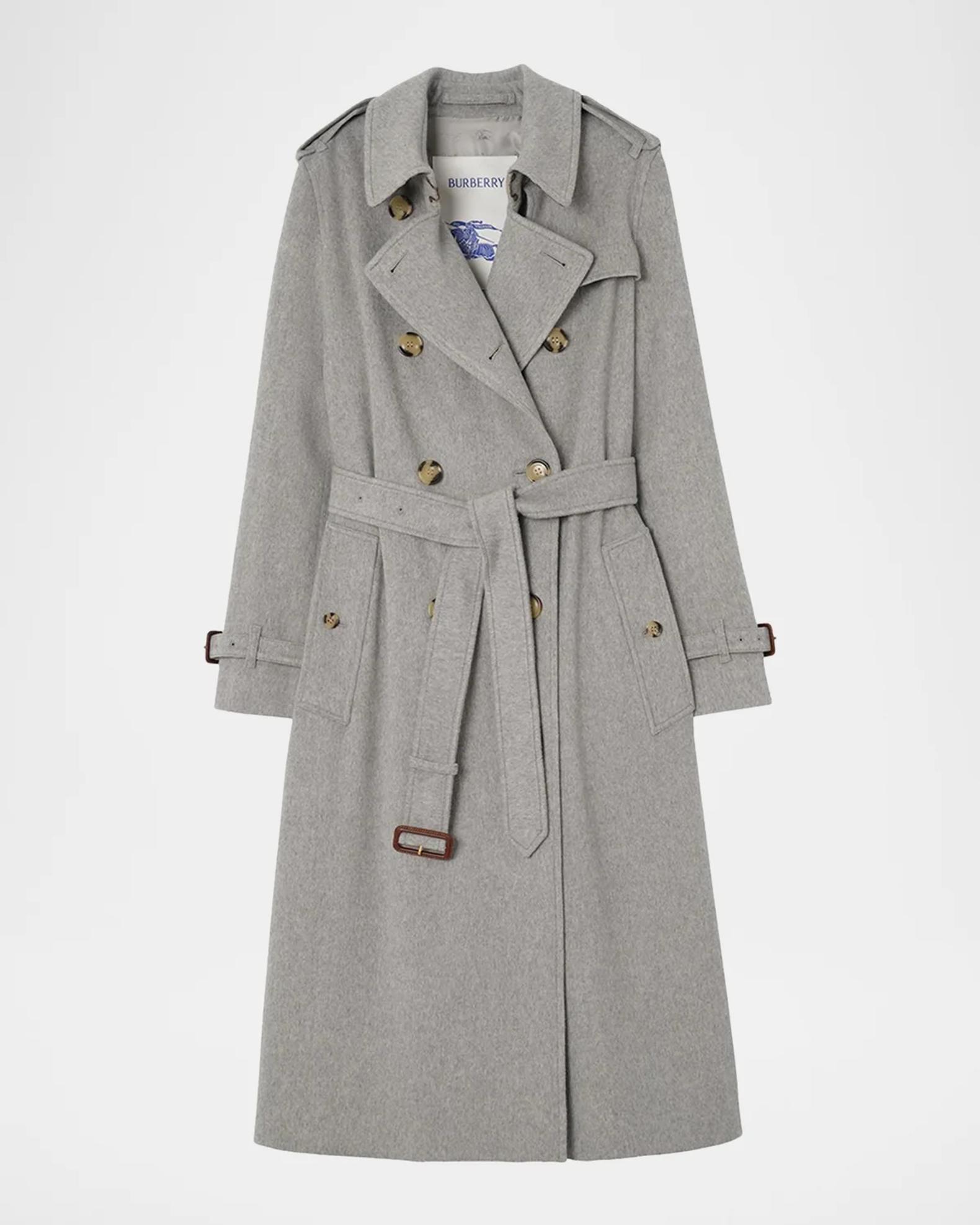 Burberry Kensington Cashmere Double-Breasted Belted Trench Coat