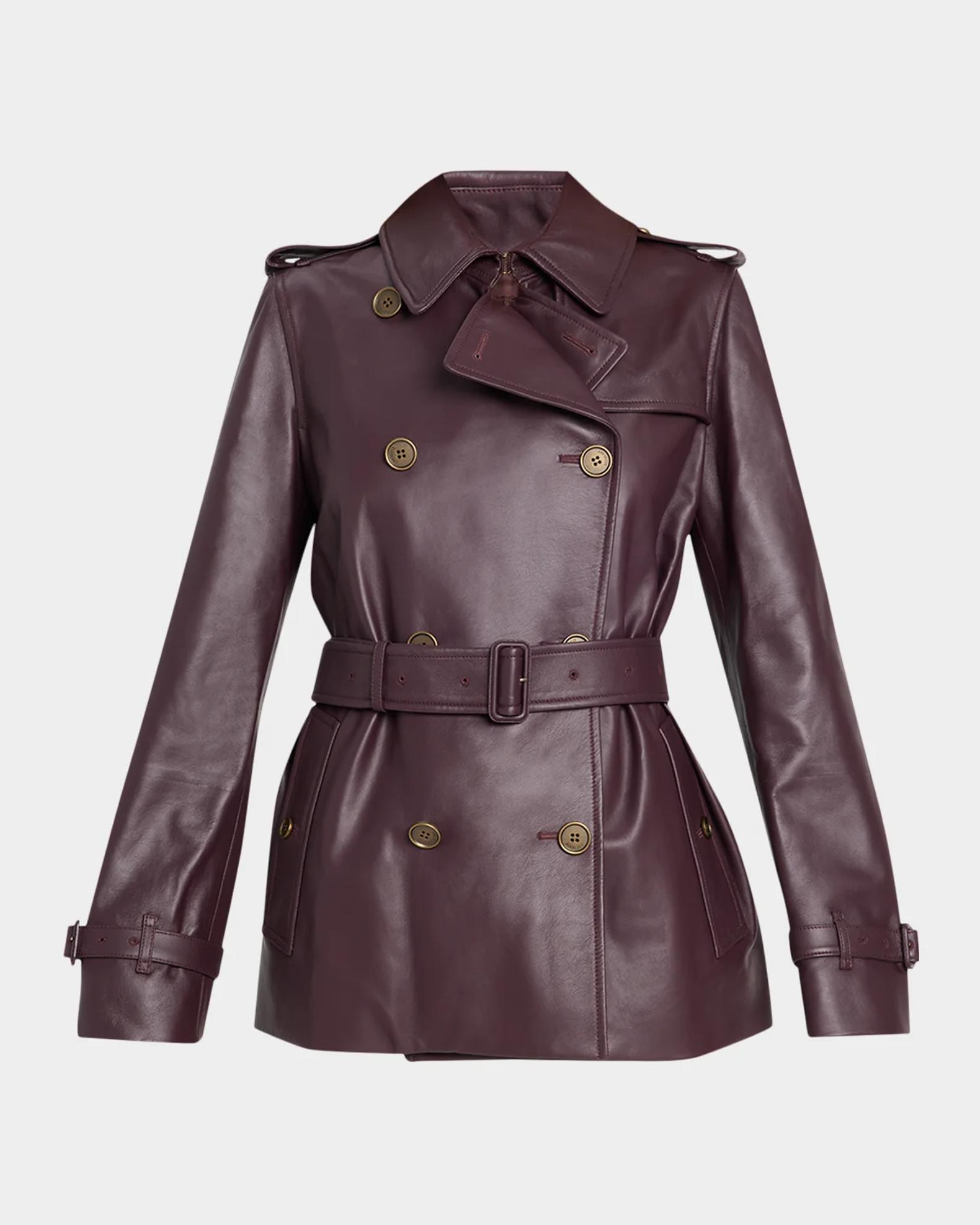 Burberry Kensington Leather Belted Short Trench Jacket | Neiman Marcus